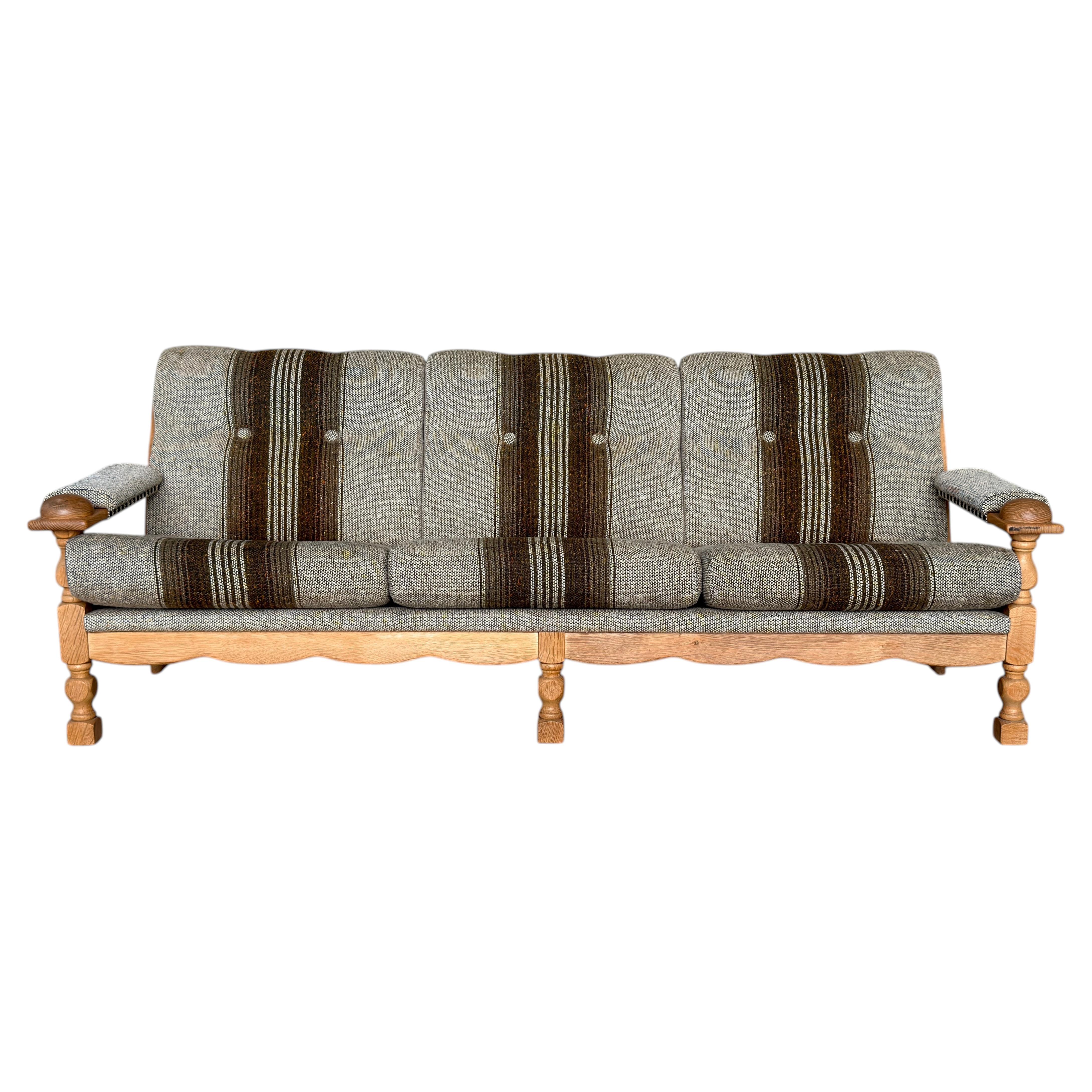 Danish Modern, Oak Three-Seater Sofa, Henning Kjærnulf, 1960s For Sale