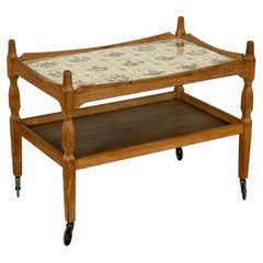Danish Modern Oak Tile-Top Bar Trolley, Henning Kjærnulf, 1960s
