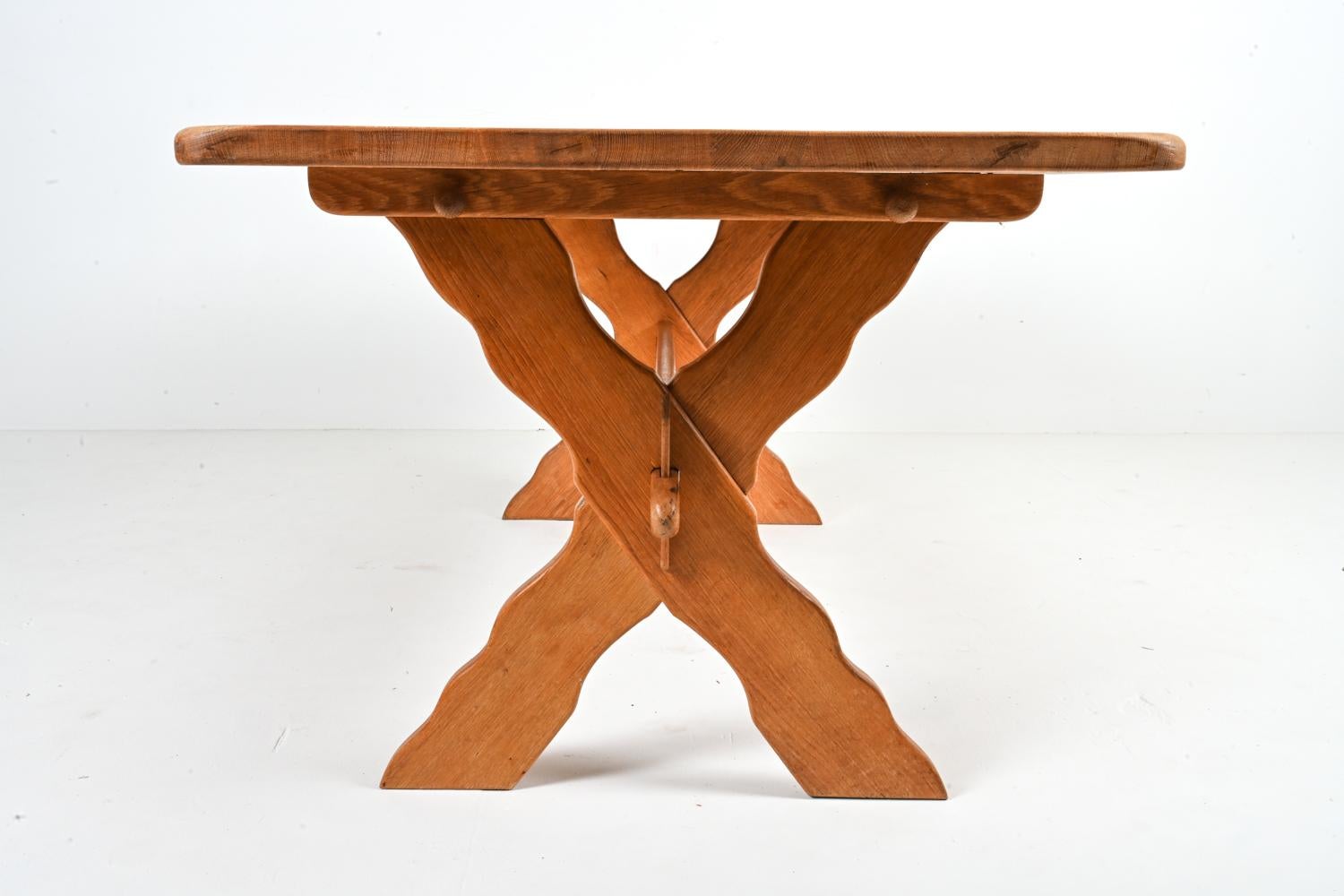 Danish Modern Oak Trestle Dining Table Attributed to Henning Kjærnulf For Sale 6