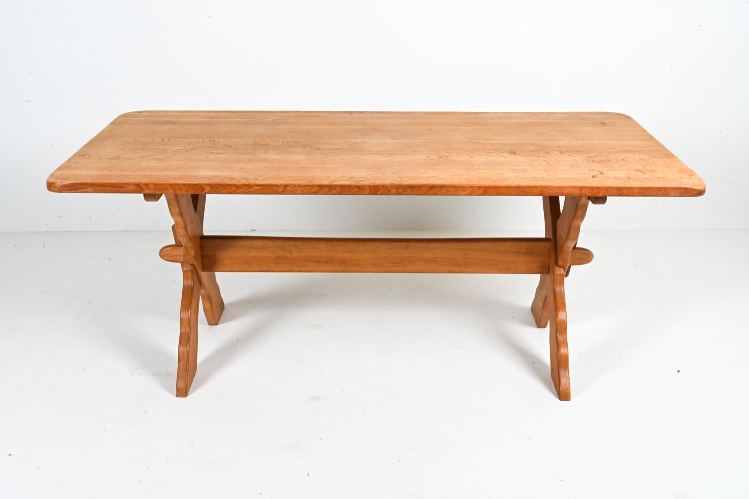 Danish Modern Oak Trestle Dining Table Attributed to Henning Kjærnulf In Good Condition For Sale In Norwalk, CT