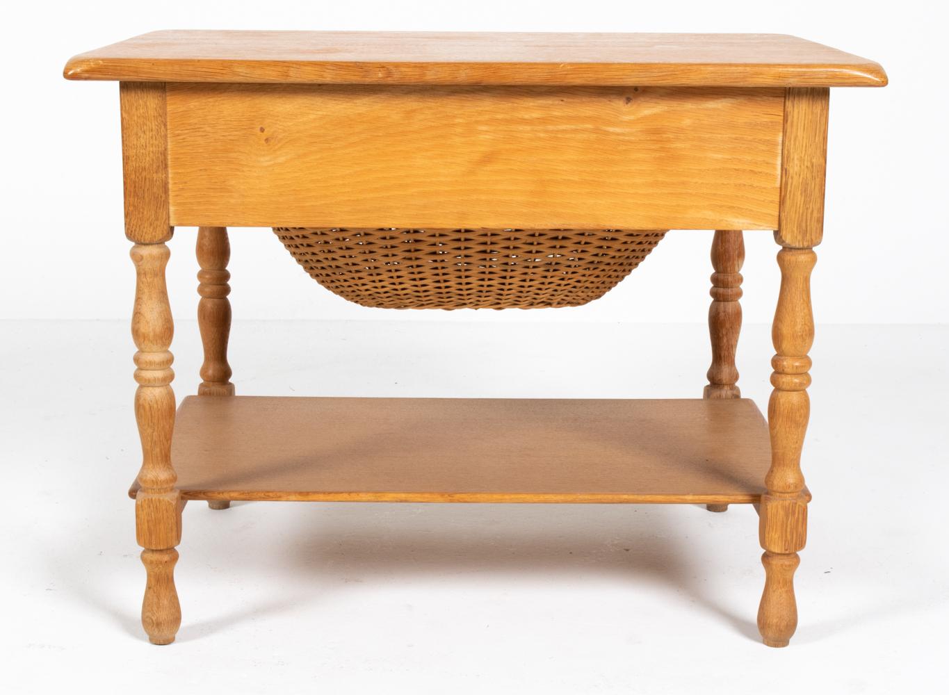 Danish Modern Oak & Wicker Sewing Table in the Manner of Henning Kjærnulf For Sale 9