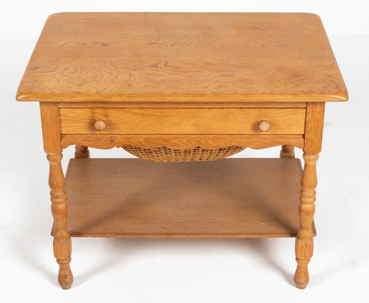 Danish Modern Oak & Wicker Sewing Table in the Manner of Henning Kjærnulf In Good Condition For Sale In Norwalk, CT