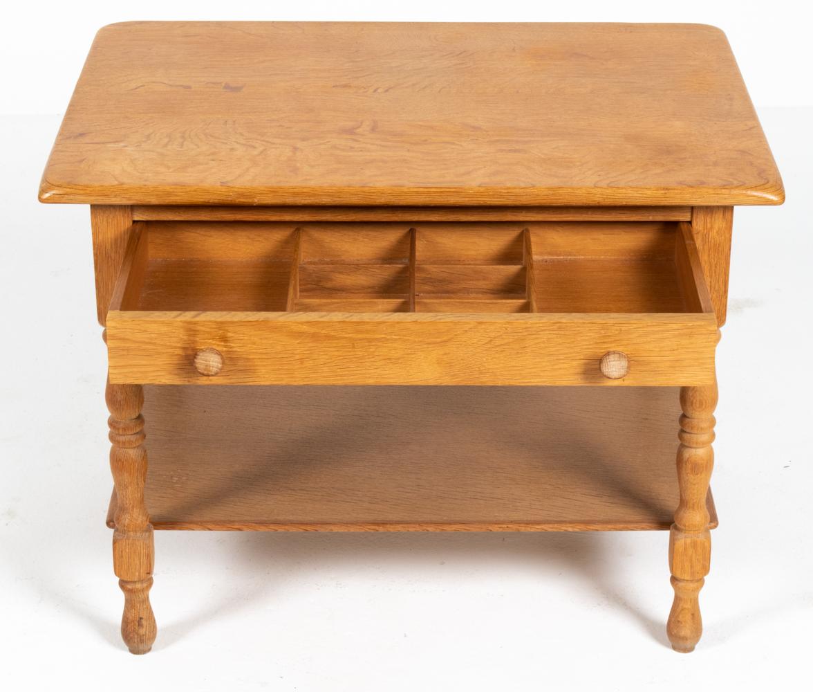 Danish Modern Oak & Wicker Sewing Table in the Manner of Henning Kjærnulf For Sale 1
