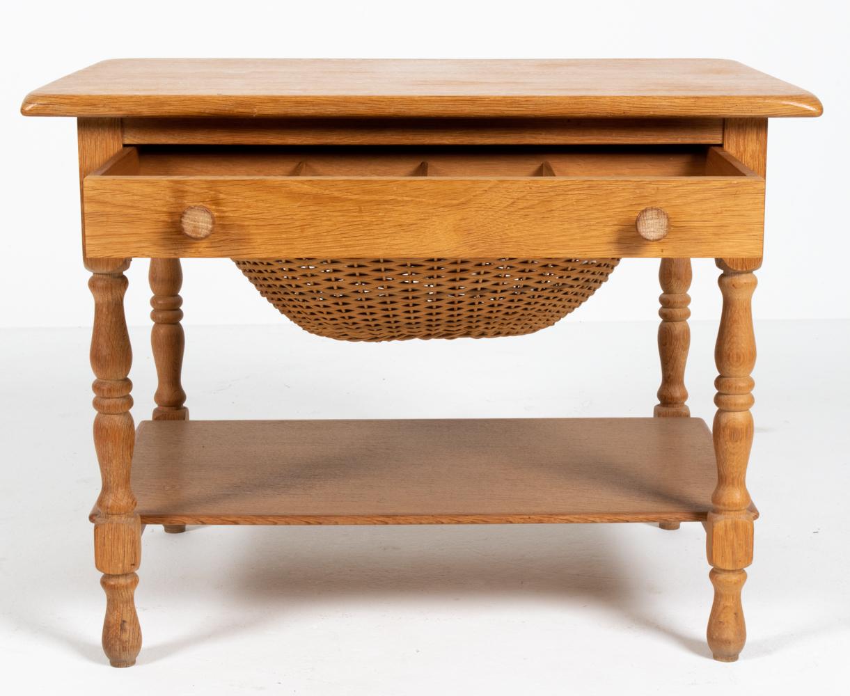 Danish Modern Oak & Wicker Sewing Table in the Manner of Henning Kjærnulf For Sale 2