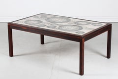 Danish Modern Oblong Wooden Coffee Table with Ceramic Tiles from L. Hjorth 1960s