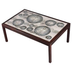 Danish Modern Oblong Wooden Coffee Table with Ceramic Tiles from L. Hjorth 1960s