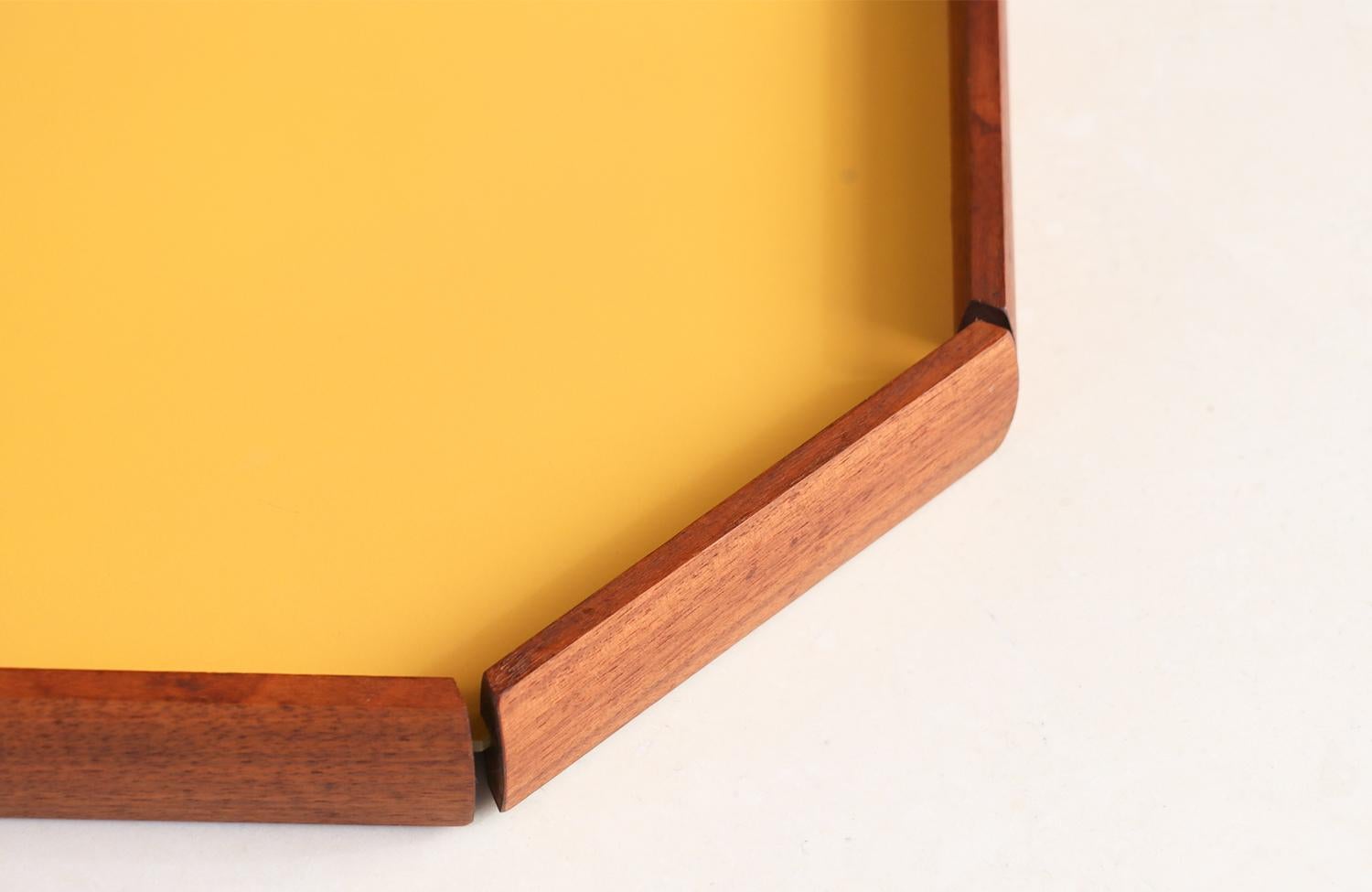 Wood Danish Modern Octagonal Teak & Reversible Color Tray For Sale