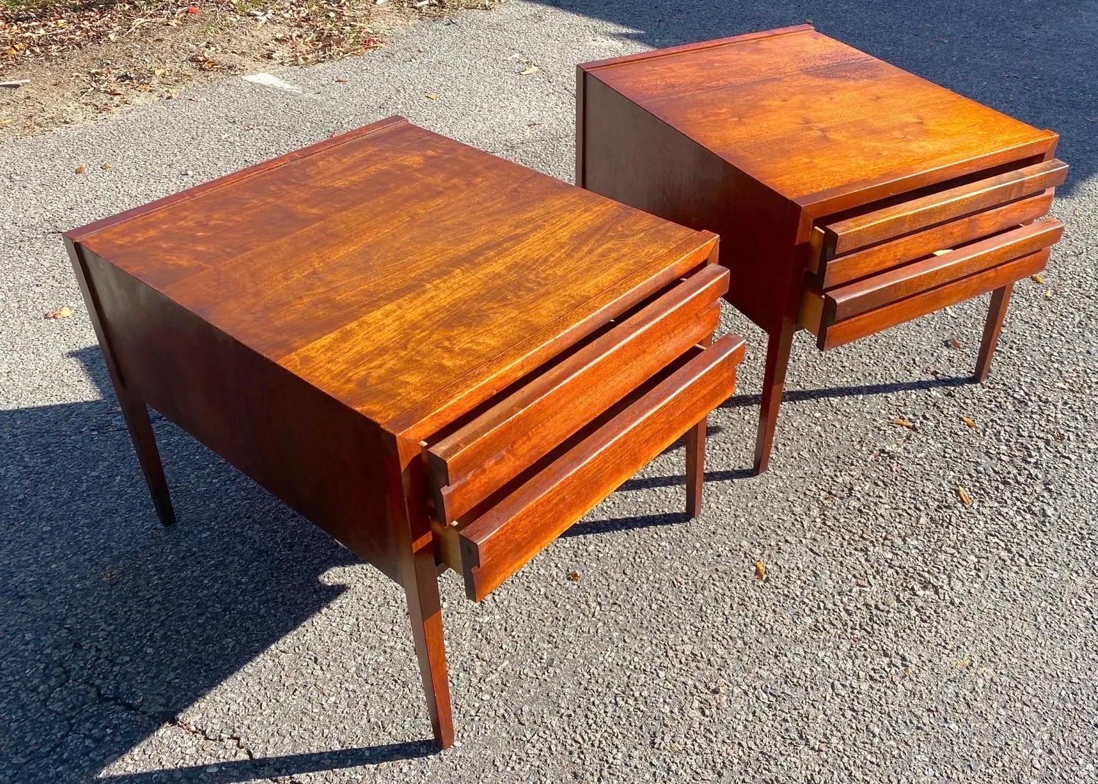 American Danish Modern Oiled Walnut 2 Drawer End Tables/Nightstands, a Pair For Sale