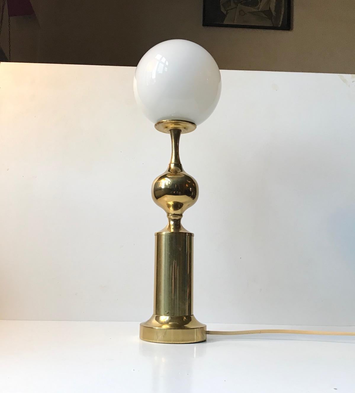 Tall Danish Modern Table Lamp  in White Glass & Brass, ABO 1970s In Good Condition For Sale In Esbjerg, DK