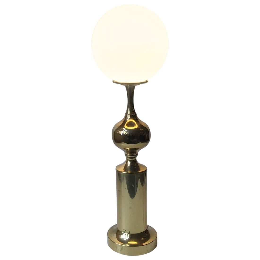 Mid-Century Modern Tall Danish Modern Table Lamp  in White Glass & Brass, ABO 1970s For Sale