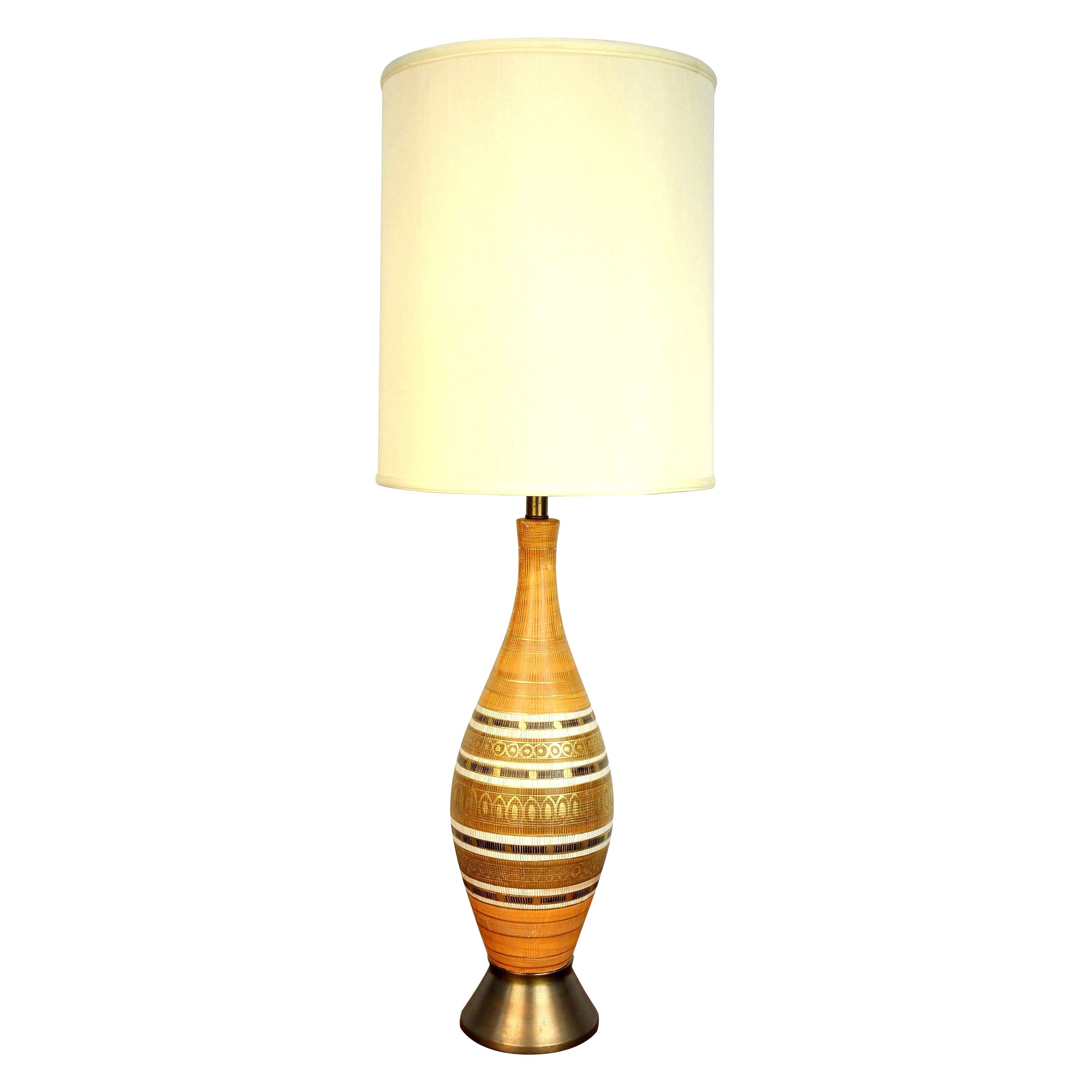 Danish Modern Orange and Gold Beehive Table Lamp