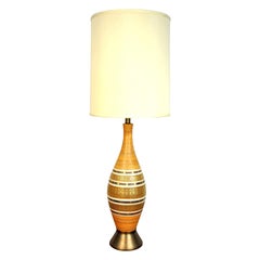 Danish Modern Orange and Gold Beehive Table Lamp