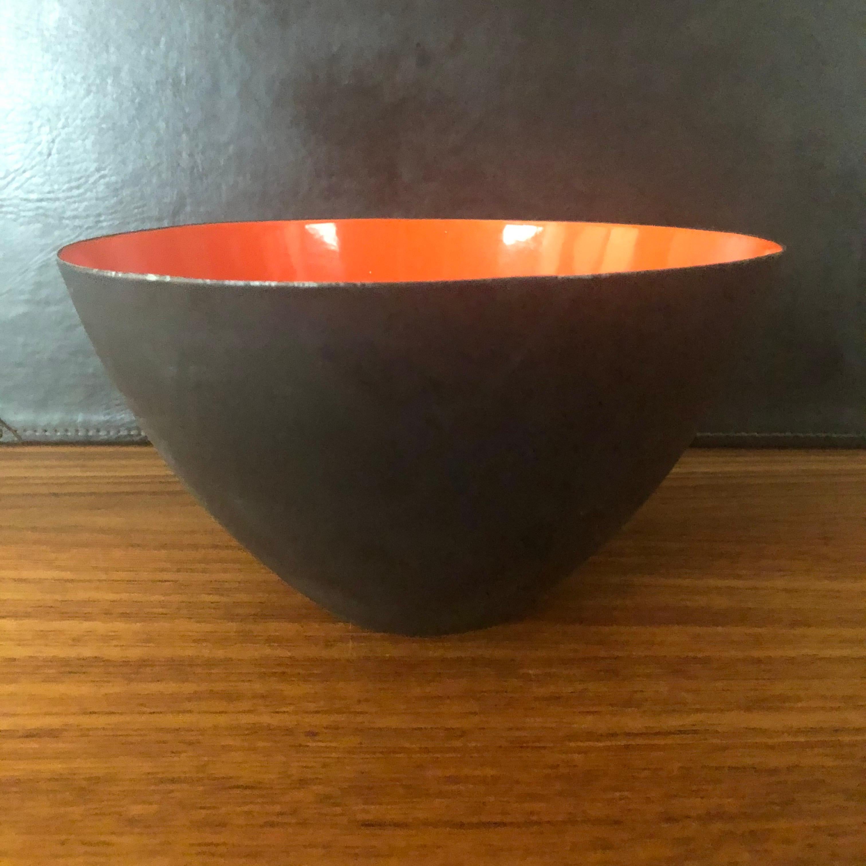 Scandinavian Modern Danish Modern Orange Enamel Krenit Bowl by Herbert Krenchel for Torben Orskov For Sale