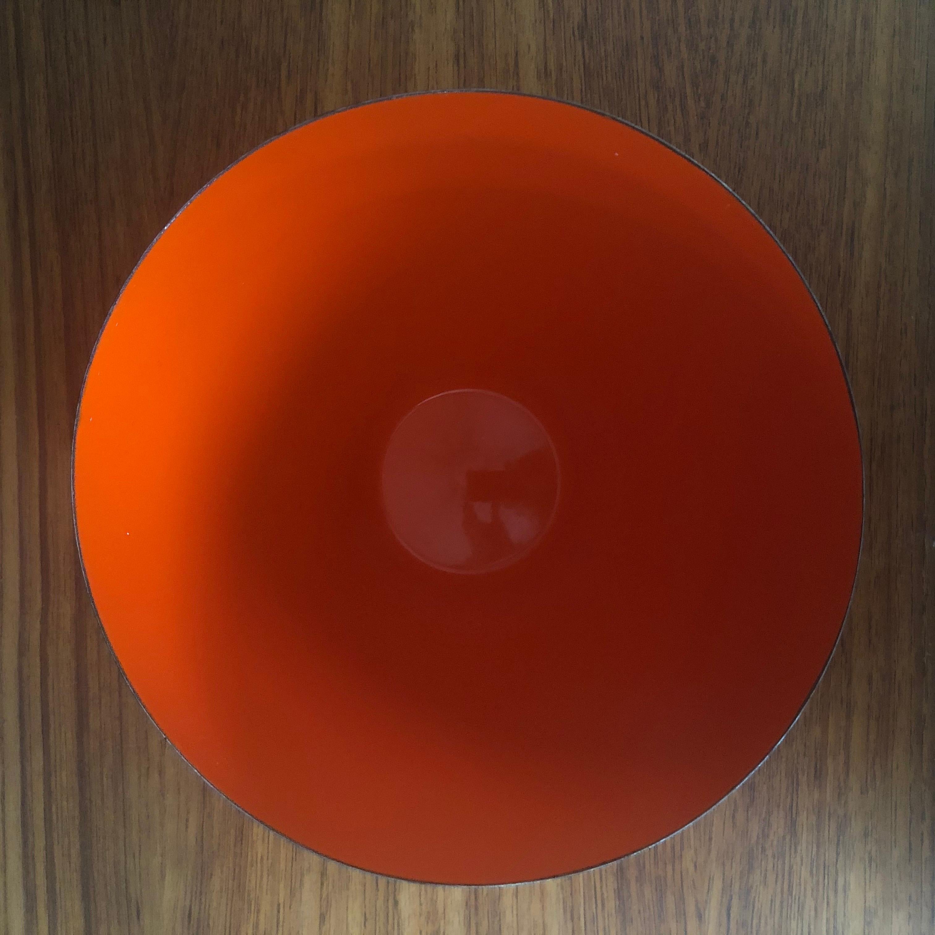 Danish Modern Orange Enamel Krenit Bowl by Herbert Krenchel for Torben Orskov In Good Condition For Sale In San Diego, CA