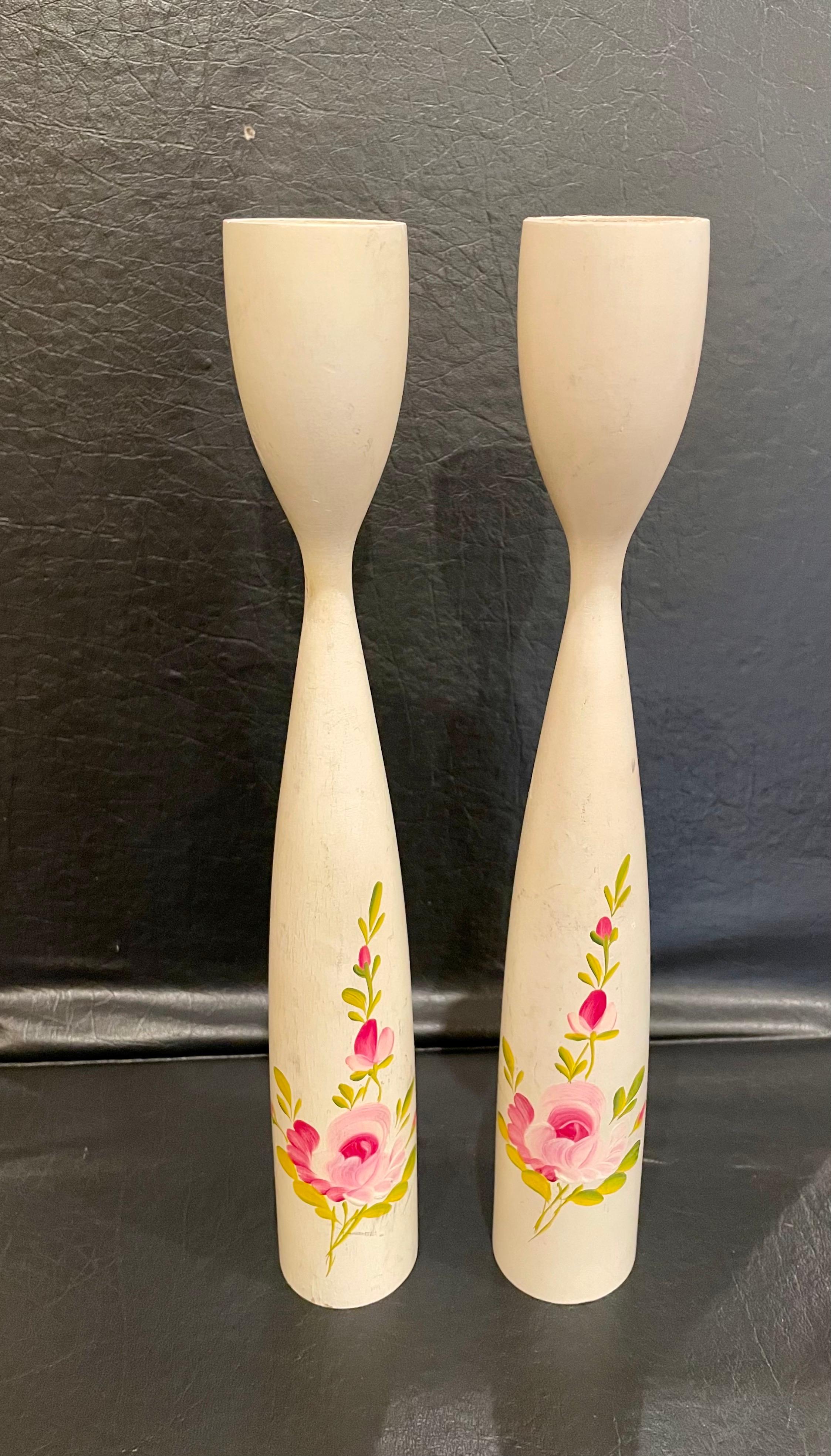 Danish Modern Organic Candleholders Hand Painted Decorative Denmark, 1950s In Good Condition For Sale In San Diego, CA