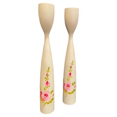 Danish Modern Organic Candleholders Hand Painted Decorative Denmark, 1950s