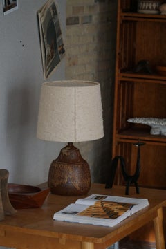 Danish Modern, Organic Shaped Ceramic Table Lamp in Earthern Colors, 1970s
