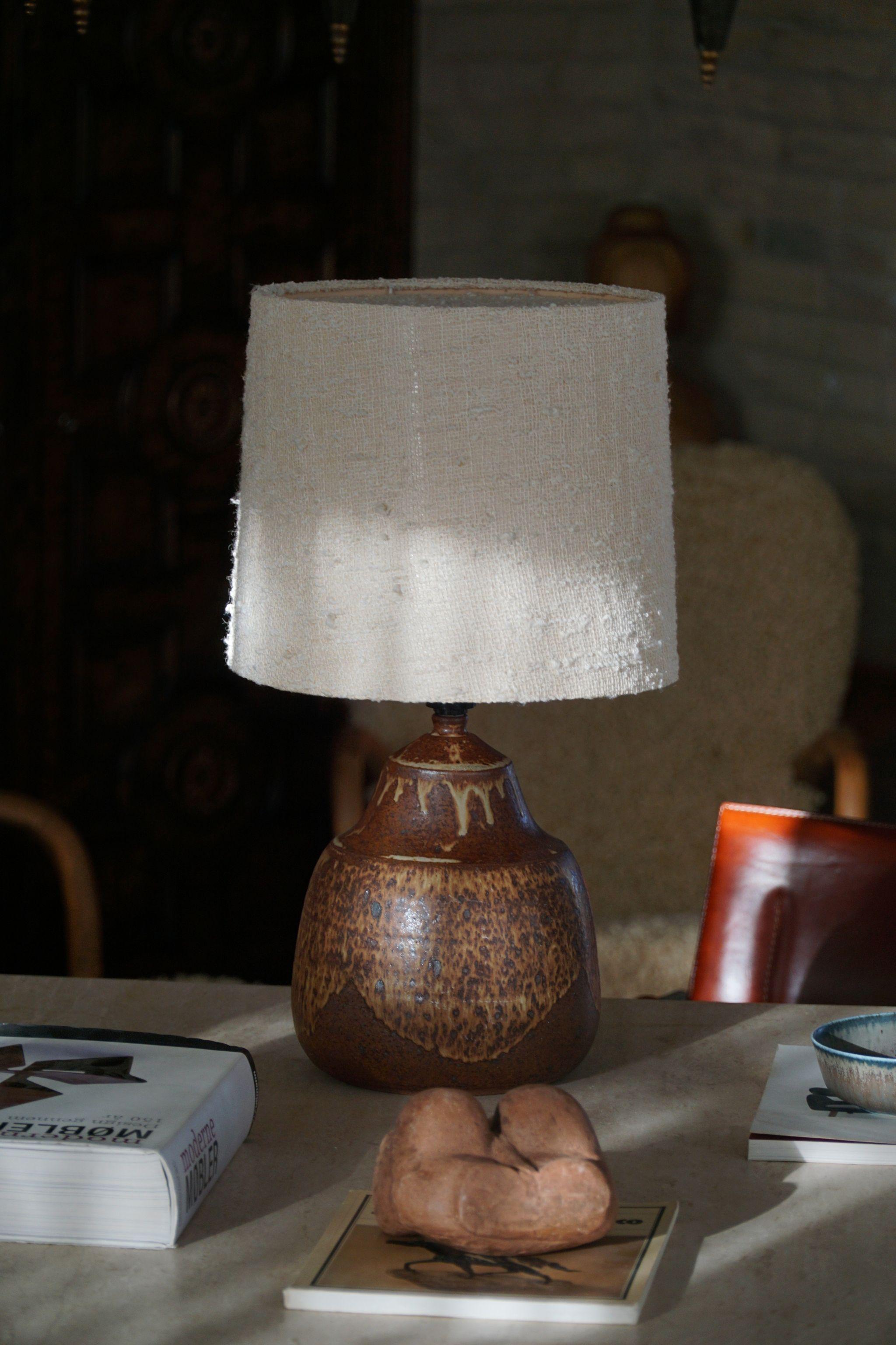 Brutalist Danish Modern, Organic Shaped Ceramic Table Lamp in Earthern Colors, 1970s For Sale