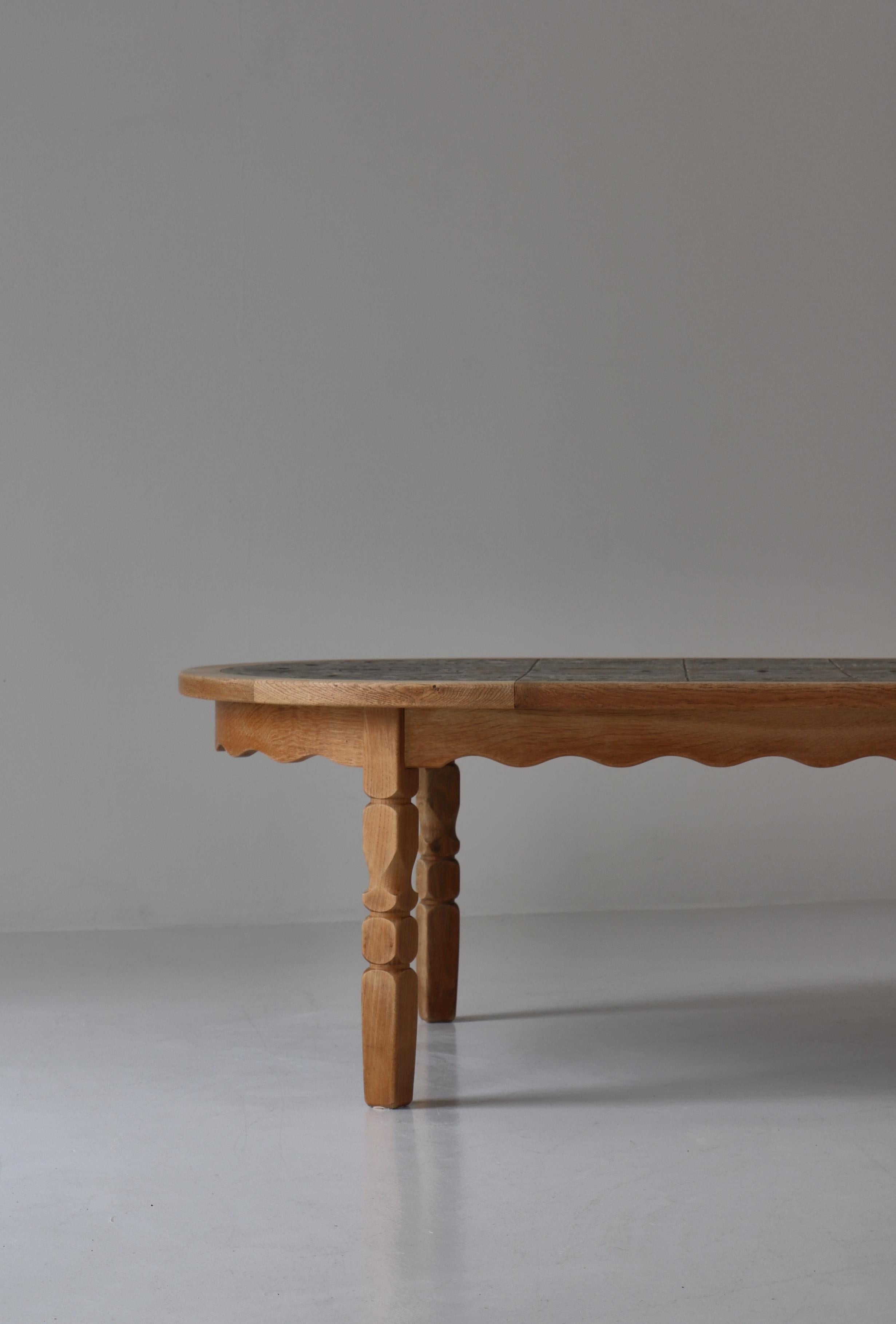 Danish Modern Oval Coffee Table in Oak & Ceramic Tiles by Henry Kjærnulf, 1960s For Sale 6