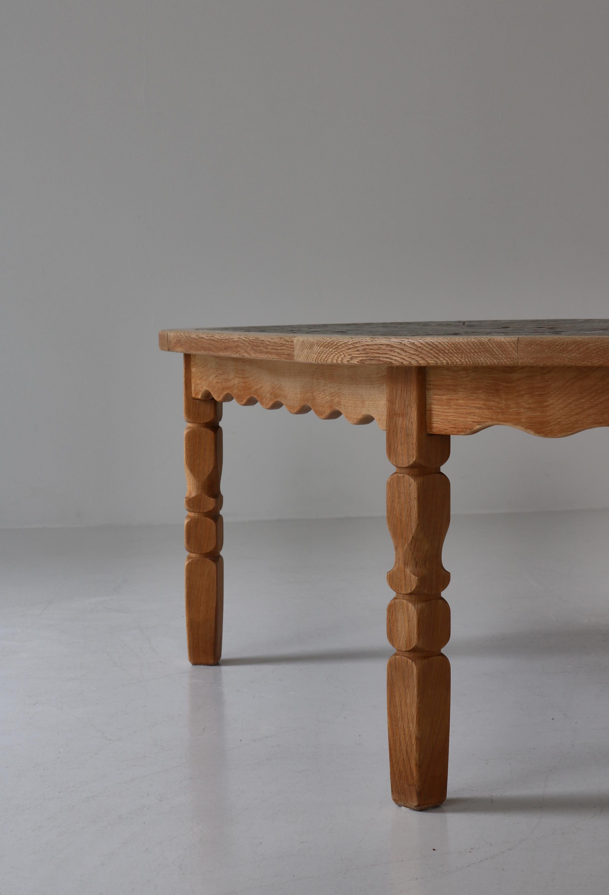 Danish Modern Oval Coffee Table in Oak & Ceramic Tiles by Henry Kjærnulf, 1960s For Sale 8