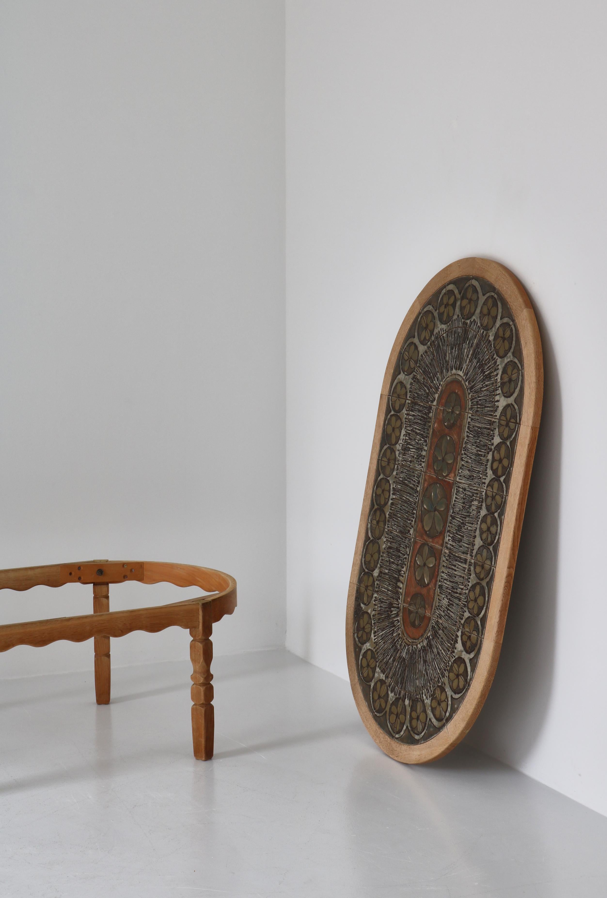 Danish Modern Oval Coffee Table in Oak & Ceramic Tiles by Henry Kjærnulf, 1960s For Sale 10