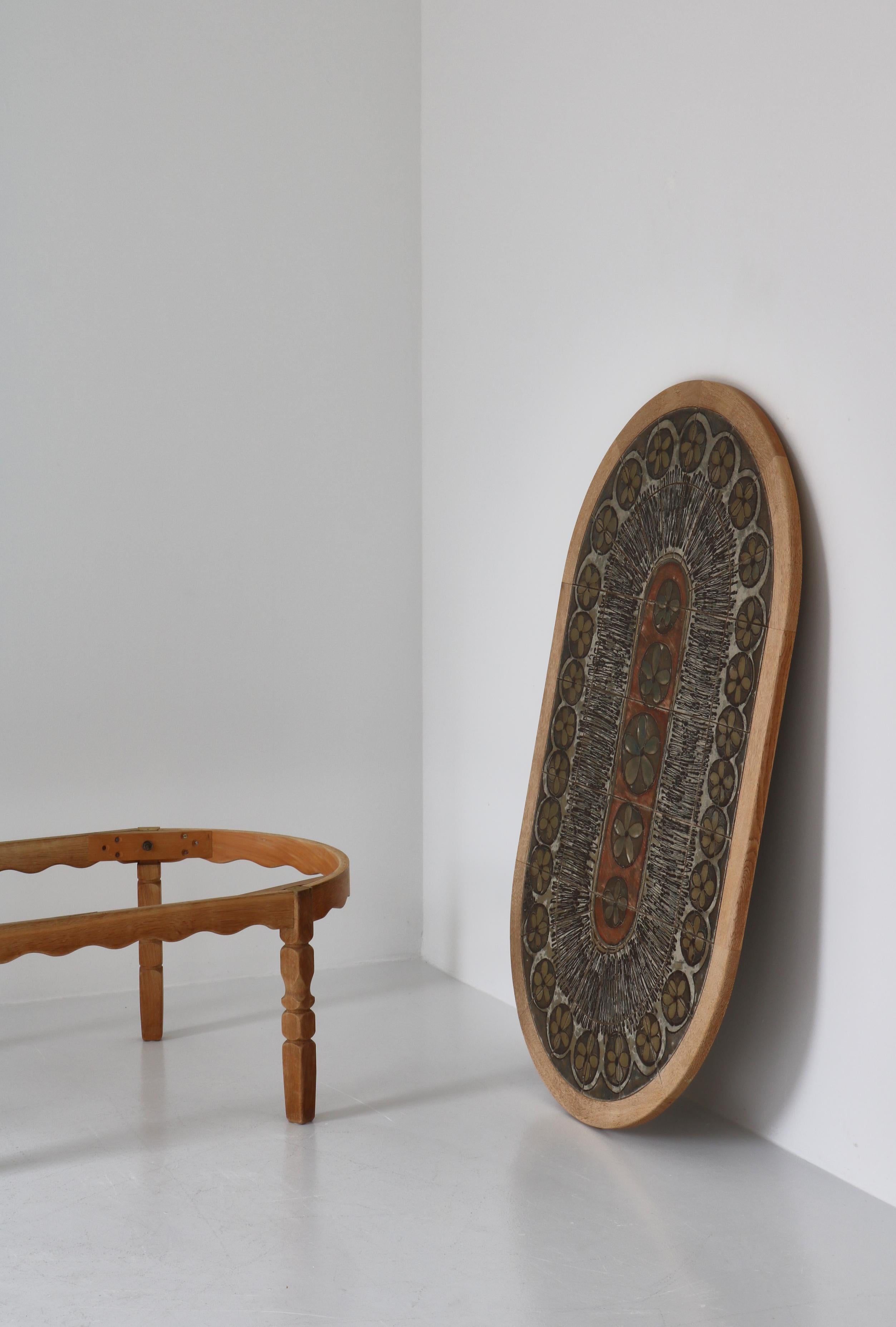 Danish Modern Oval Coffee Table in Oak & Ceramic Tiles by Henry Kjærnulf, 1960s 10