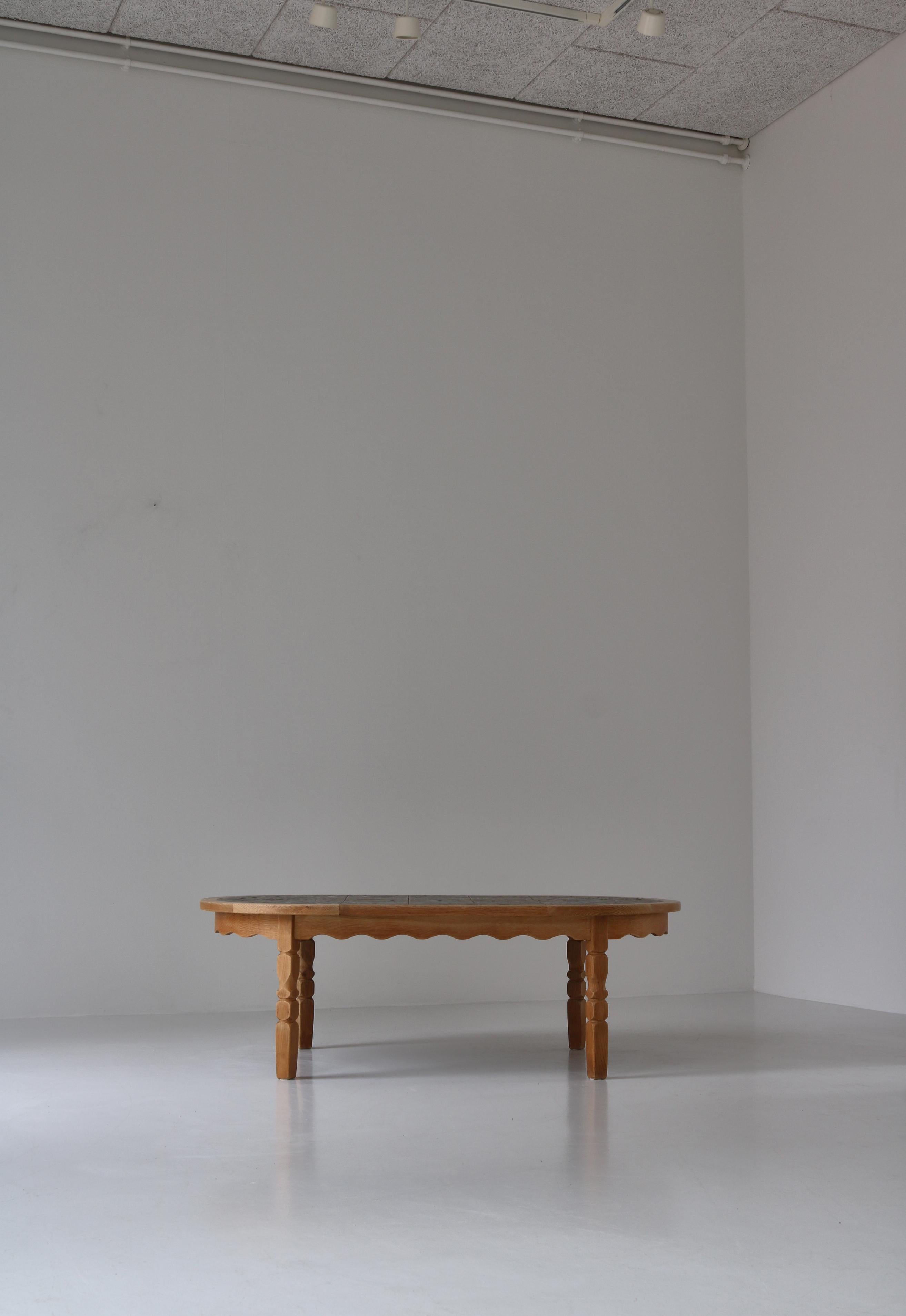 Danish Modern Oval Coffee Table in Oak & Ceramic Tiles by Henry Kjærnulf, 1960s For Sale 13
