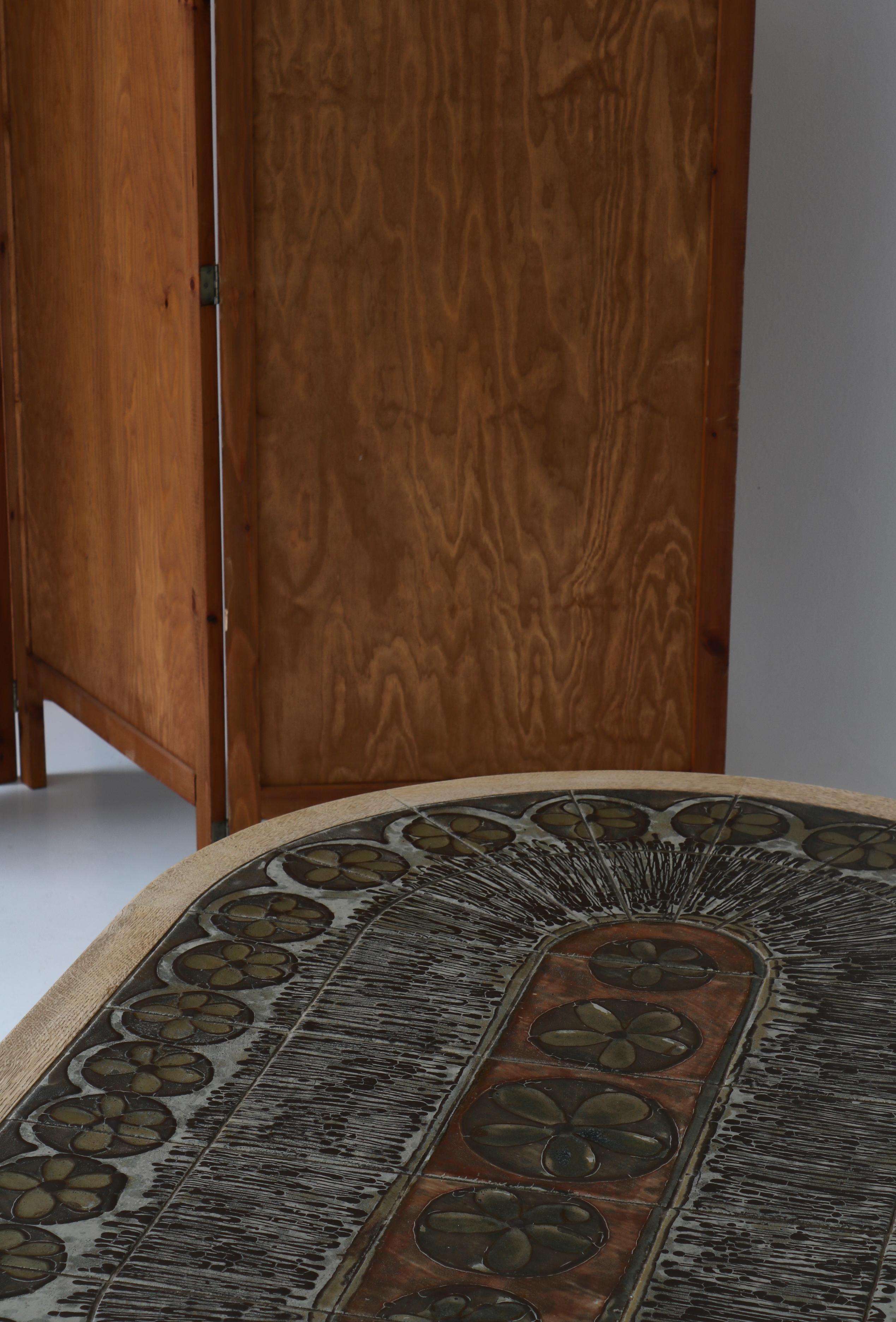 Scandinavian Modern Danish Modern Oval Coffee Table in Oak & Ceramic Tiles by Henry Kjærnulf, 1960s