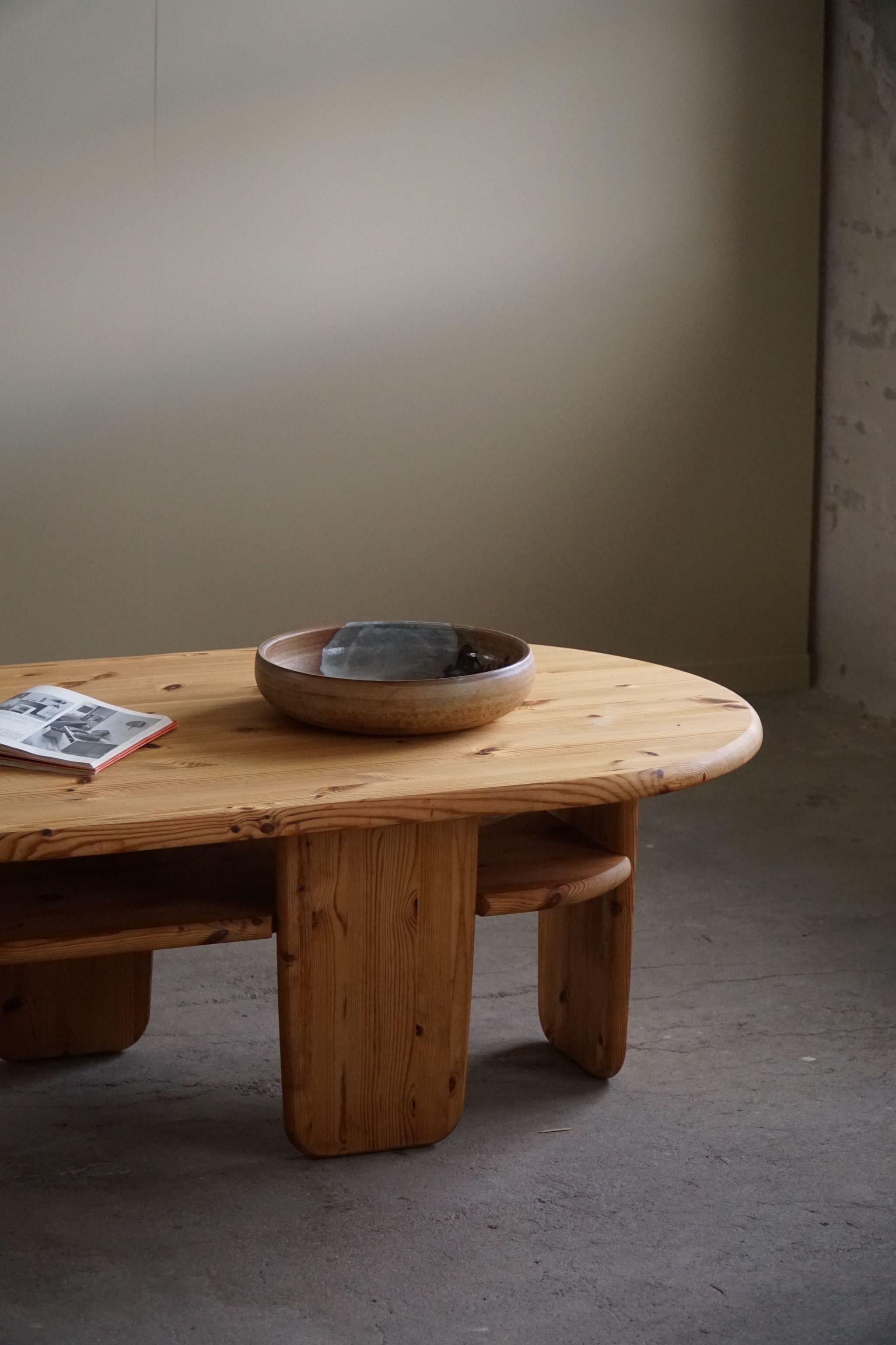 Danish Modern Oval Coffee Table in Solid Pine, Rainer Daumiller Style