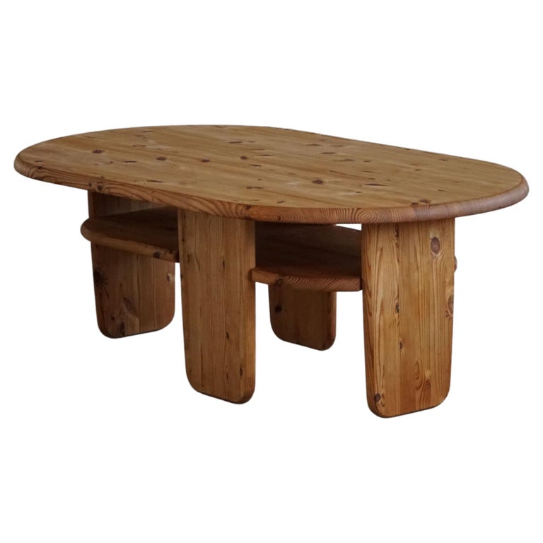 Danish Modern Oval Coffee Table in Solid Pine, Rainer Daumiller Style