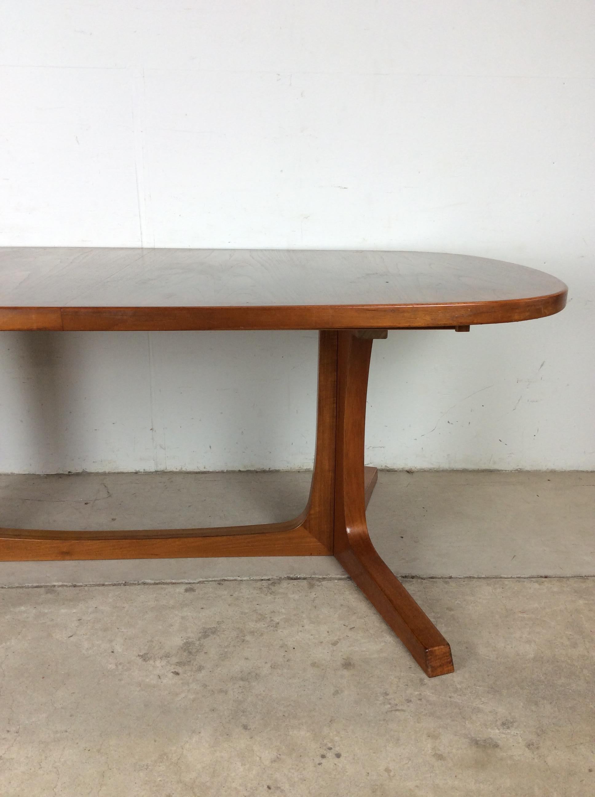 Veneer Danish Modern Oval Teak Dining Table with 2 Leaves For Sale
