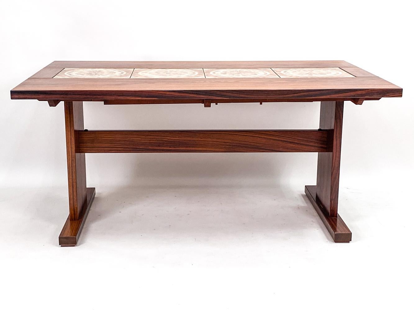 Danish Modern Ox Art Rosewood & Tile Dining Table In Good Condition In Norwalk, CT