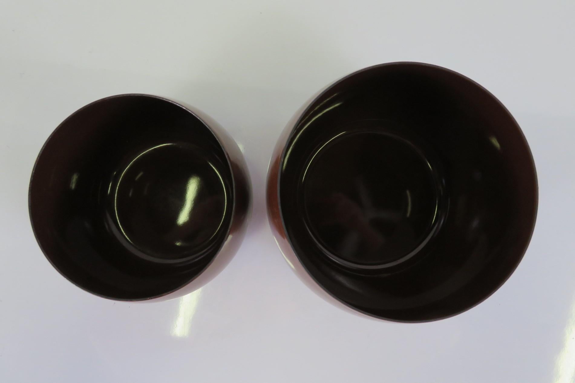 Danish Modern Pair Dansk Designs Brown Koben Style Enameled Bowls IHQ 1960s In Good Condition For Sale In Miami, FL