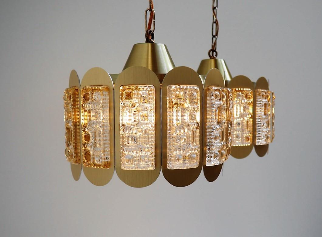 Mid-20th Century Danish Modern Pair of Brass and Glass Pendants from Vitrika, 1960s Design For Sale