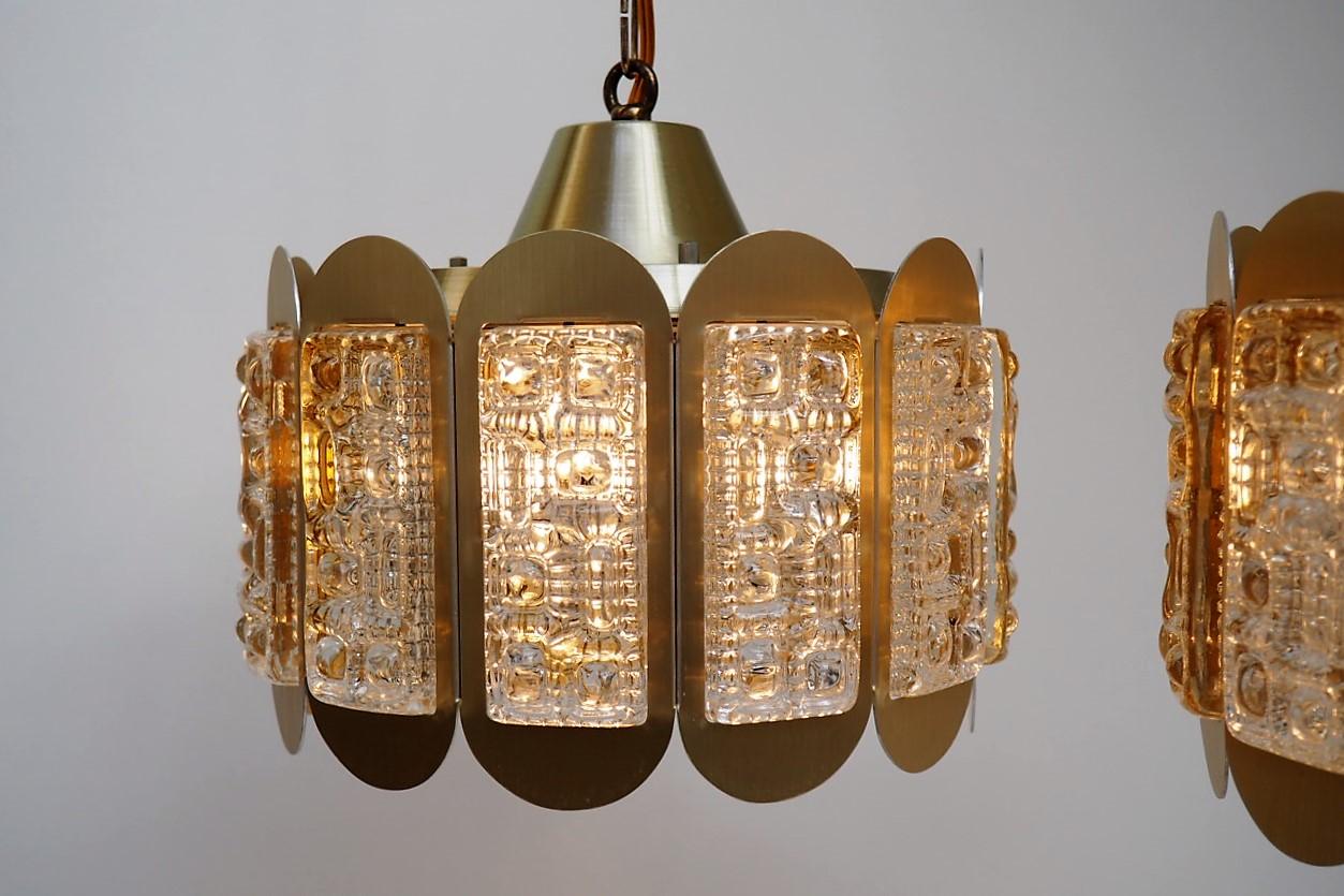 Danish Modern Pair of Brass and Glass Pendants from Vitrika, 1960s Design For Sale 1