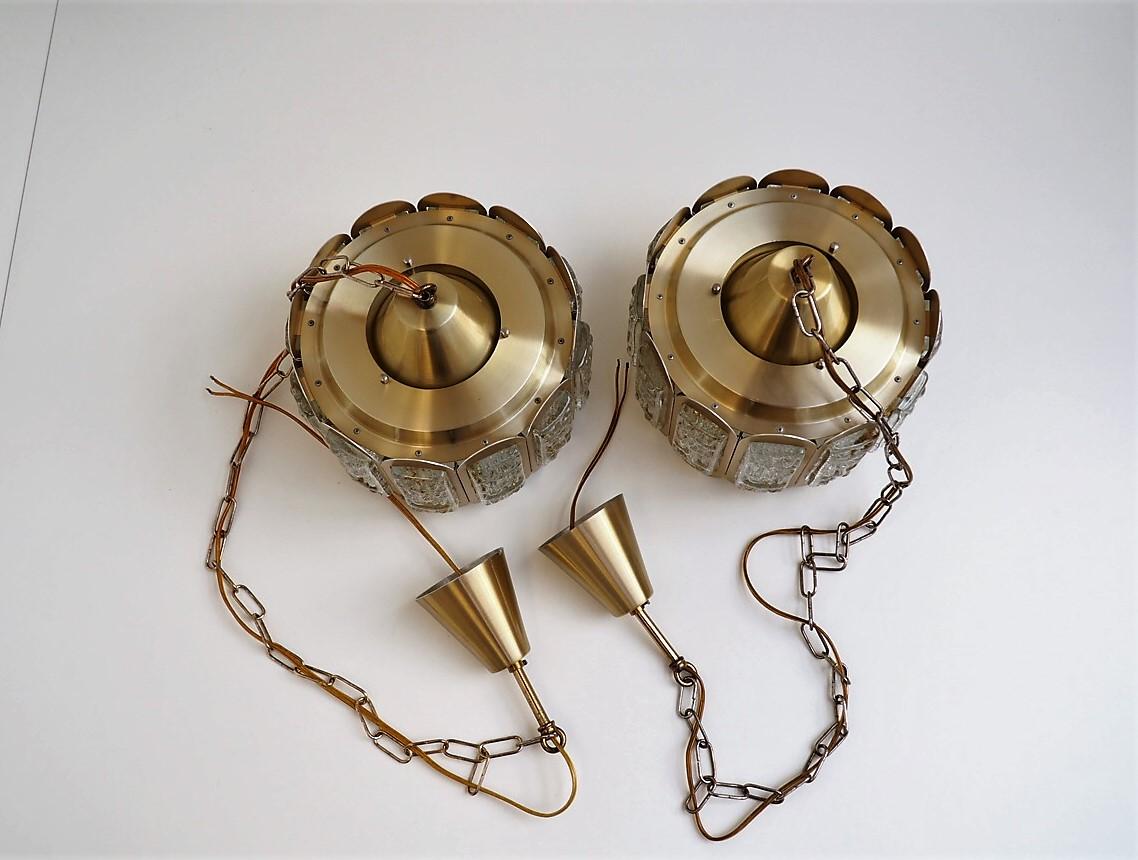 Danish Modern Pair of Brass and Glass Pendants from Vitrika, 1960s Design For Sale 3