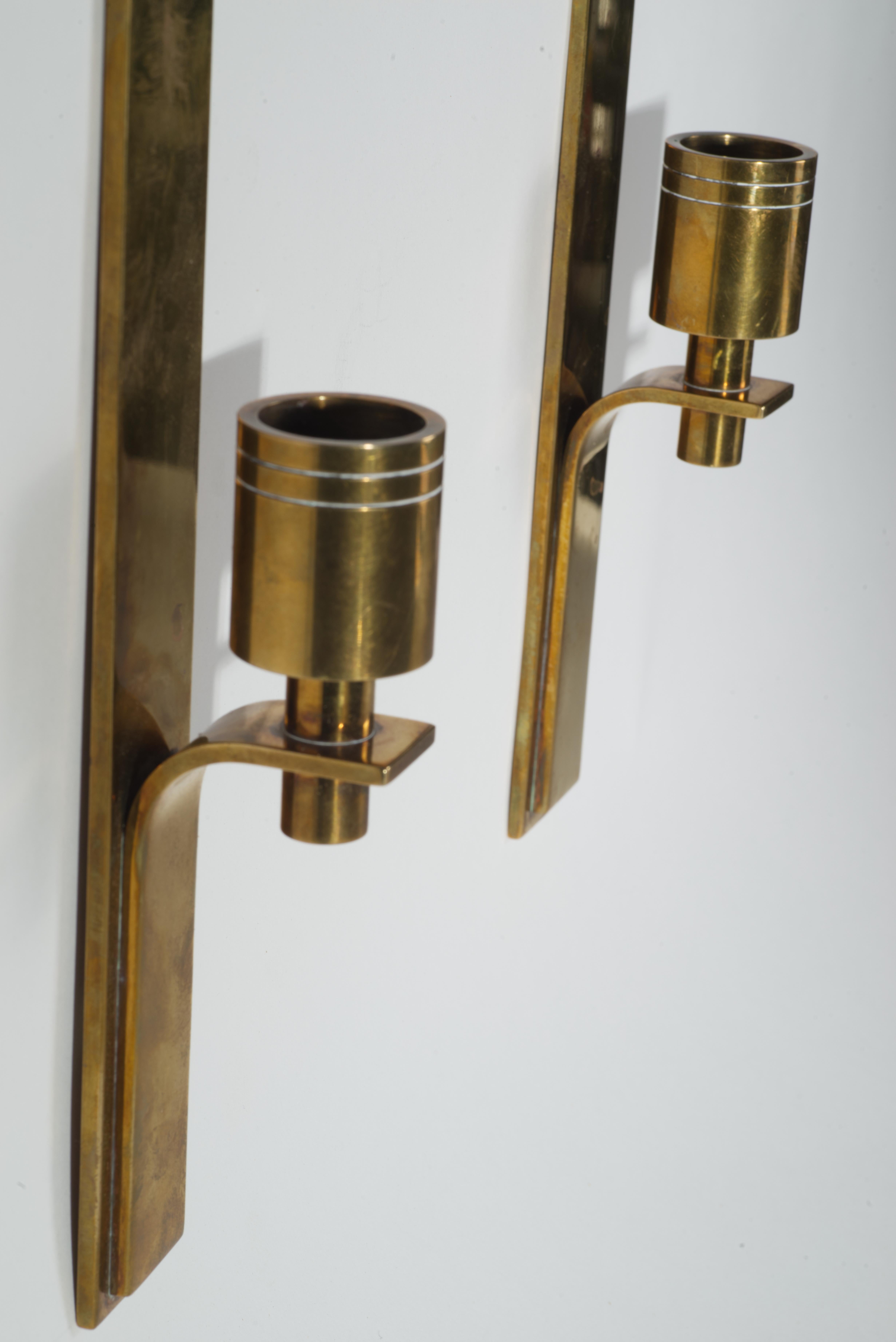 Scandinavian Modern Danish Modern Pair of Brass Wall-Mounted Candle Holders, Dan Present, 1960s