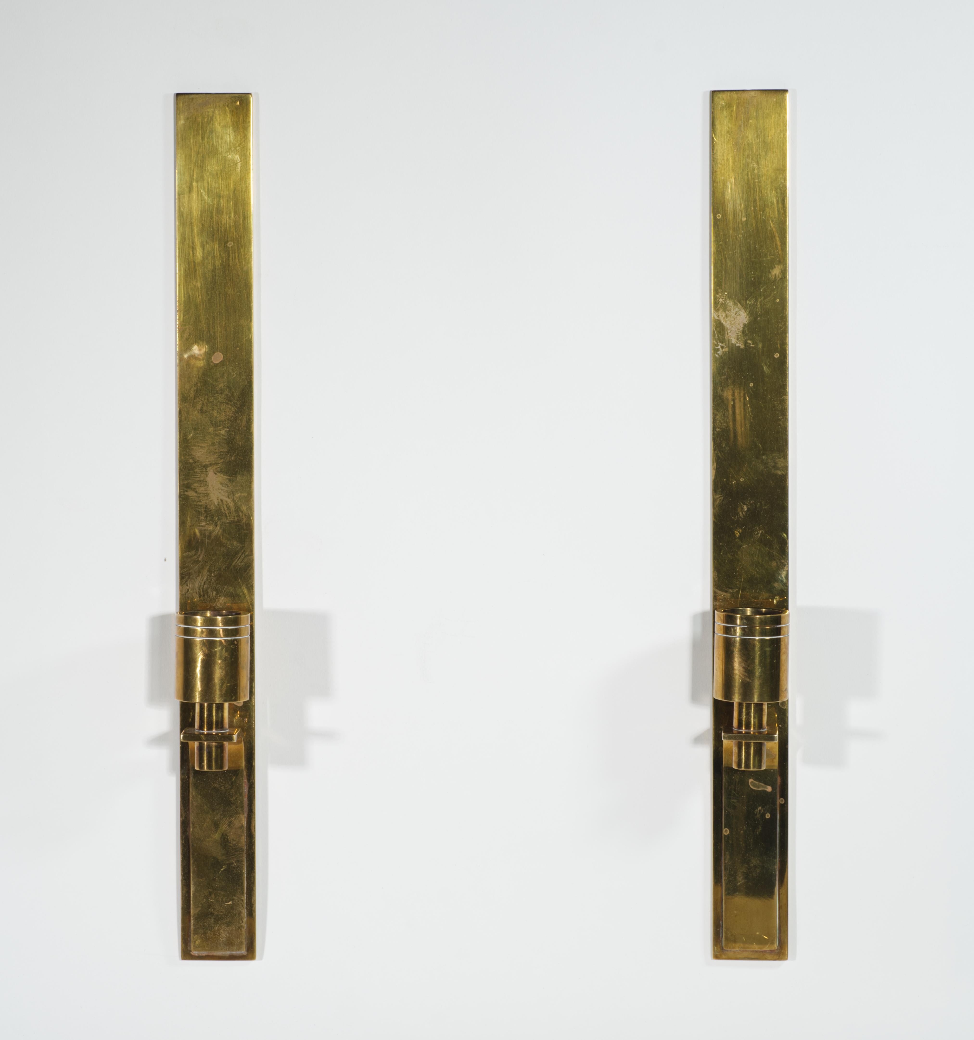 20th Century Danish Modern Pair of Brass Wall-Mounted Candle Holders, Dan Present, 1960s
