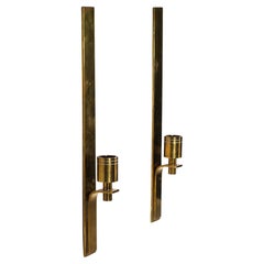 Danish Modern Pair of Brass Wall-Mounted Candle Holders, Dan Present, 1960s