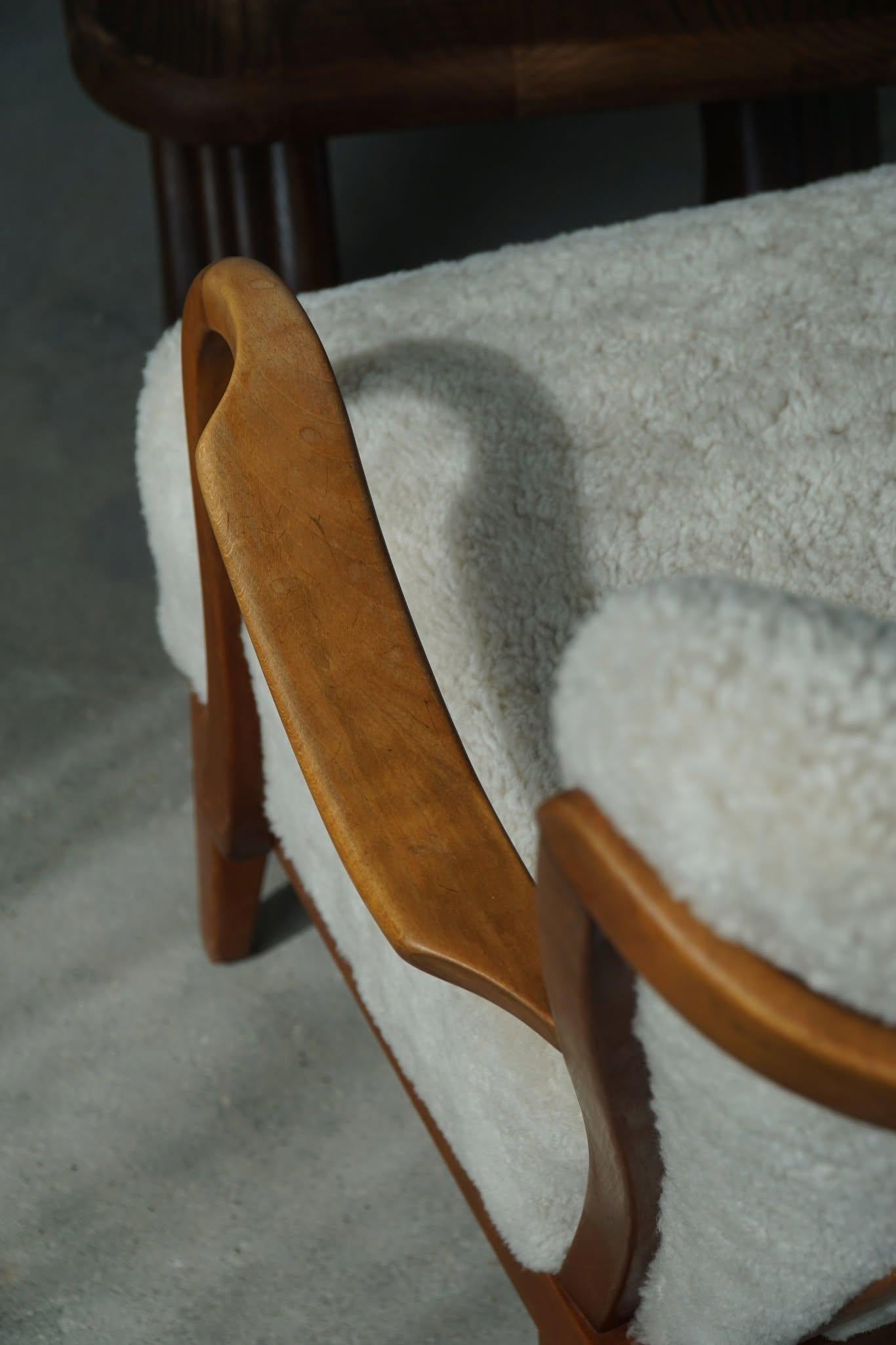 Danish Modern, Pair of Easy Chairs, Beech & Lambswool, Alfred Christensen, 1940s 4