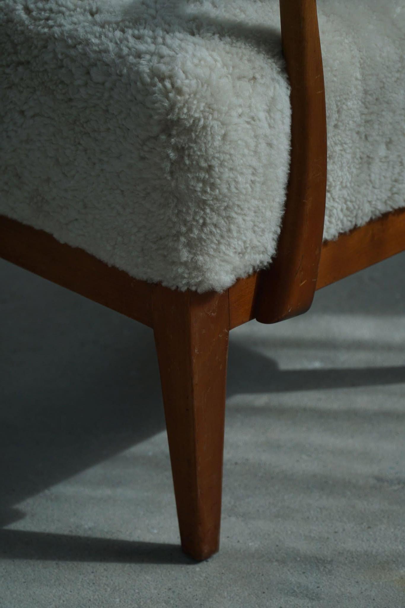 Danish Modern, Pair of Easy Chairs, Beech & Lambswool, Alfred Christensen, 1940s 6