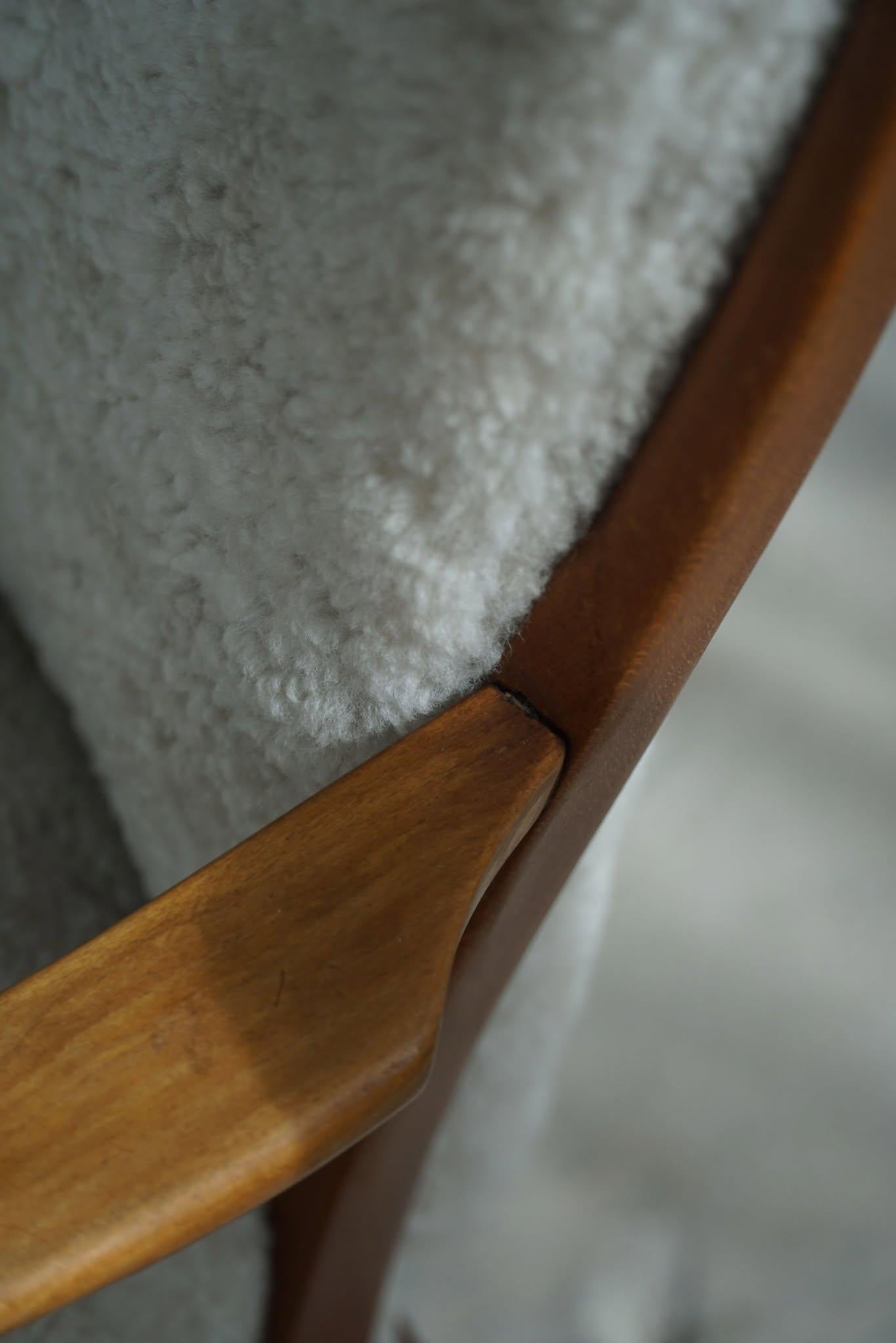 Danish Modern, Pair of Easy Chairs, Beech & Lambswool, Alfred Christensen, 1940s 11