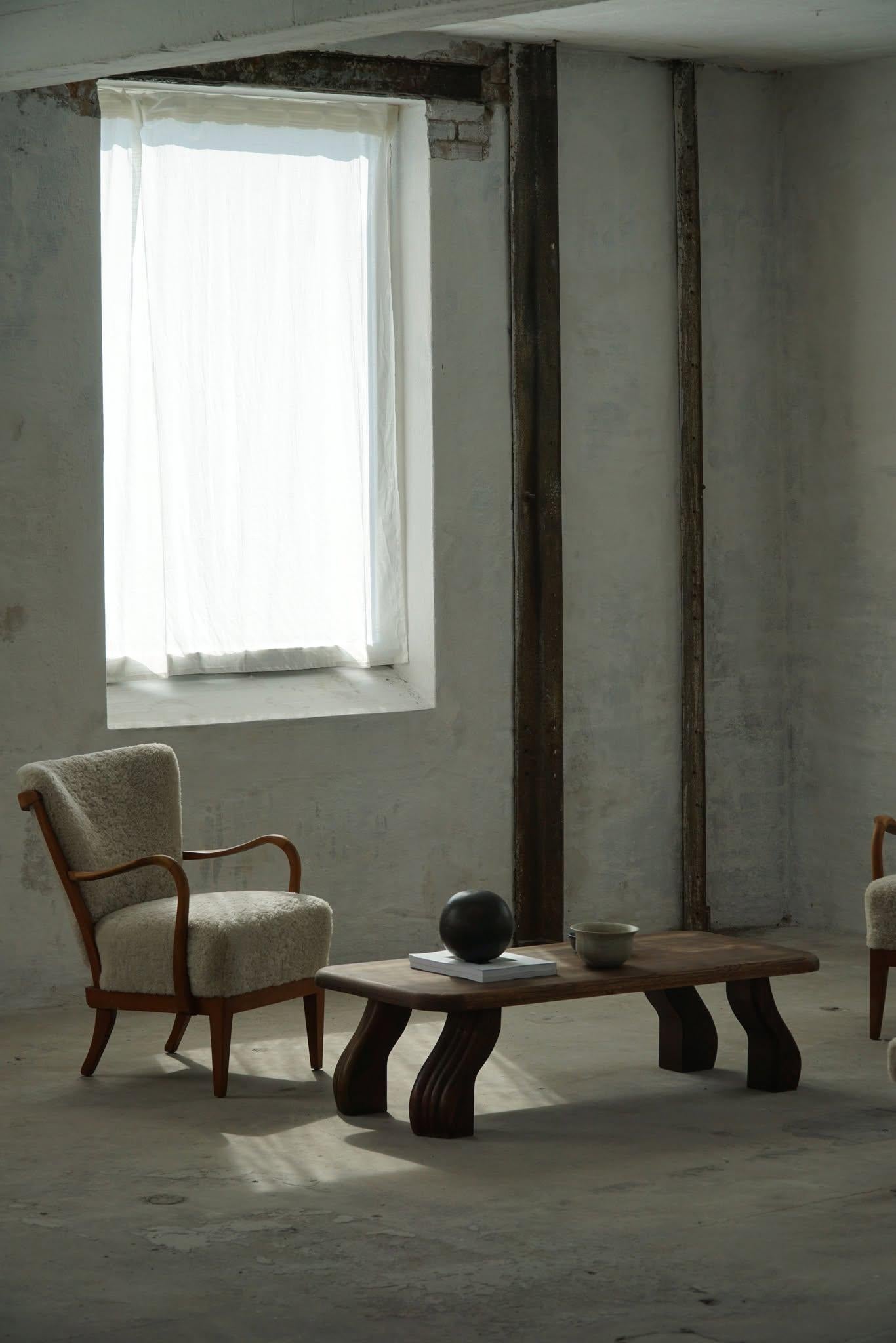 Danish Modern, Pair of Easy Chairs, Beech & Lambswool, Alfred Christensen, 1940s 2