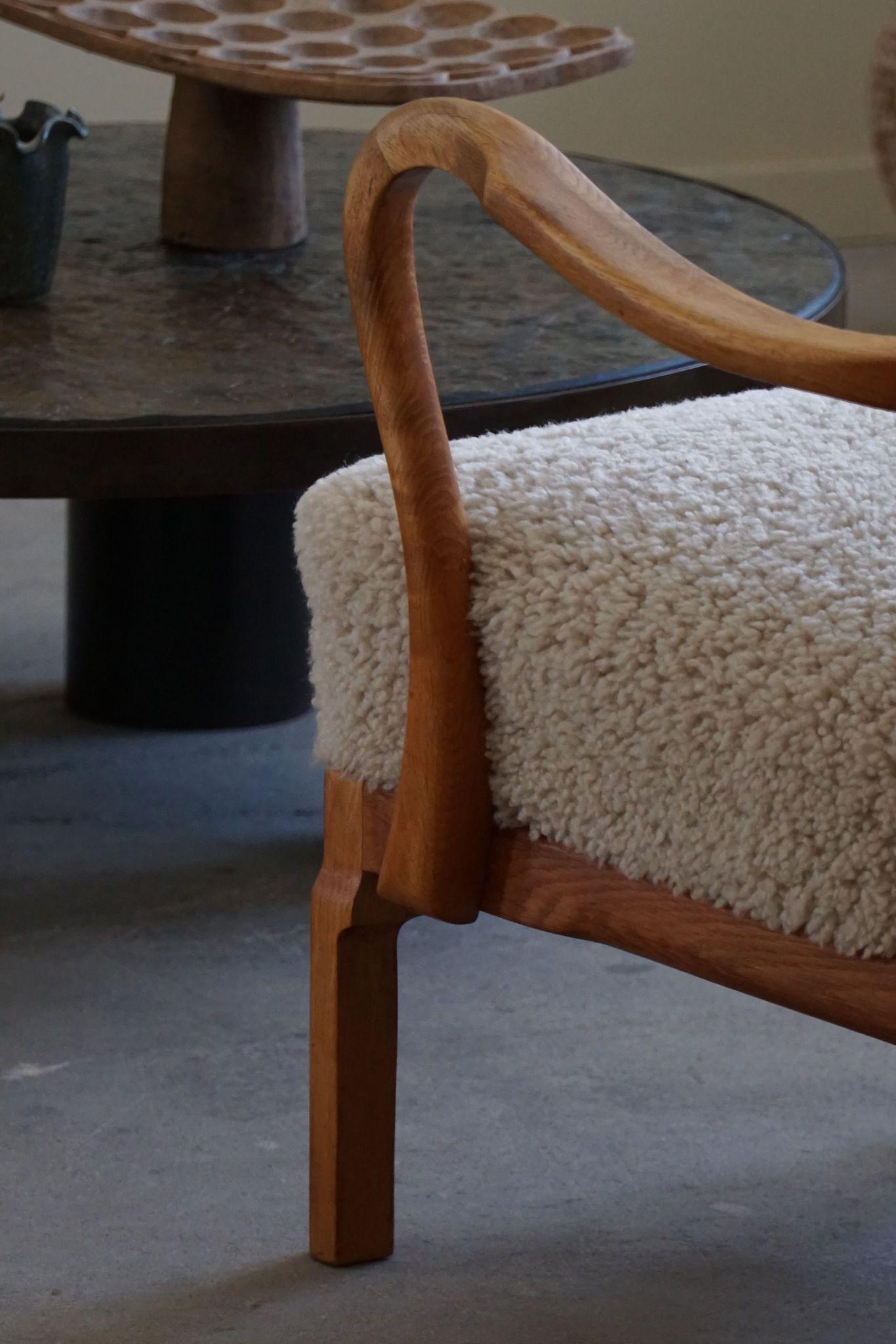Danish Modern, Pair of Easy Chairs in Oak & Lambswool, Alfred Christensen, 1940s 8