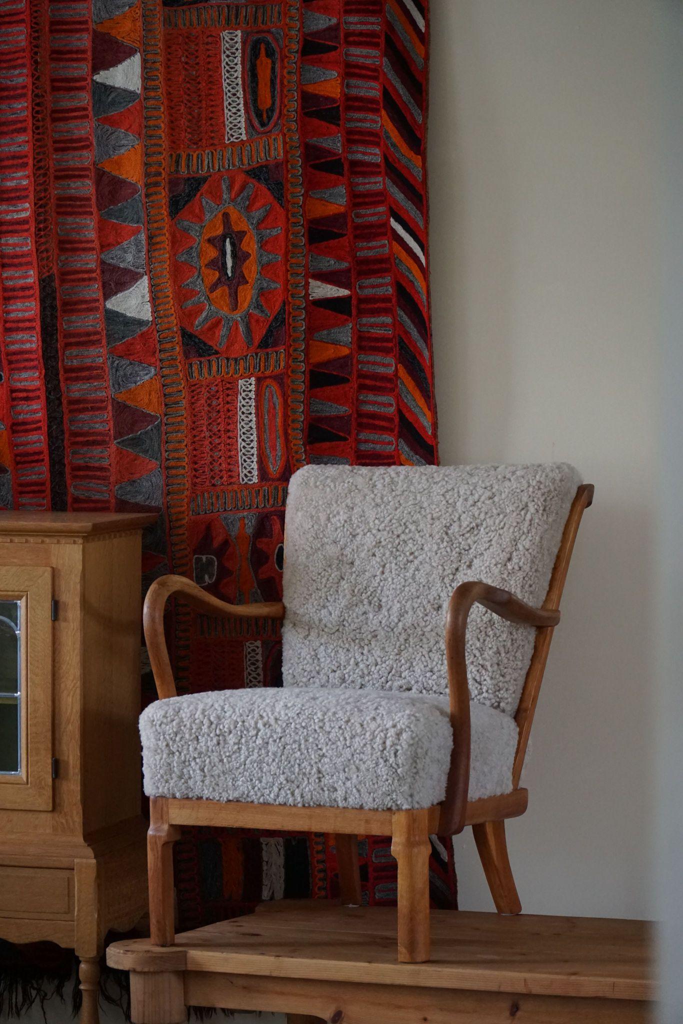 Danish Modern, Pair of Easy Chairs in Oak & Lambswool, Alfred Christensen, 1940s 12