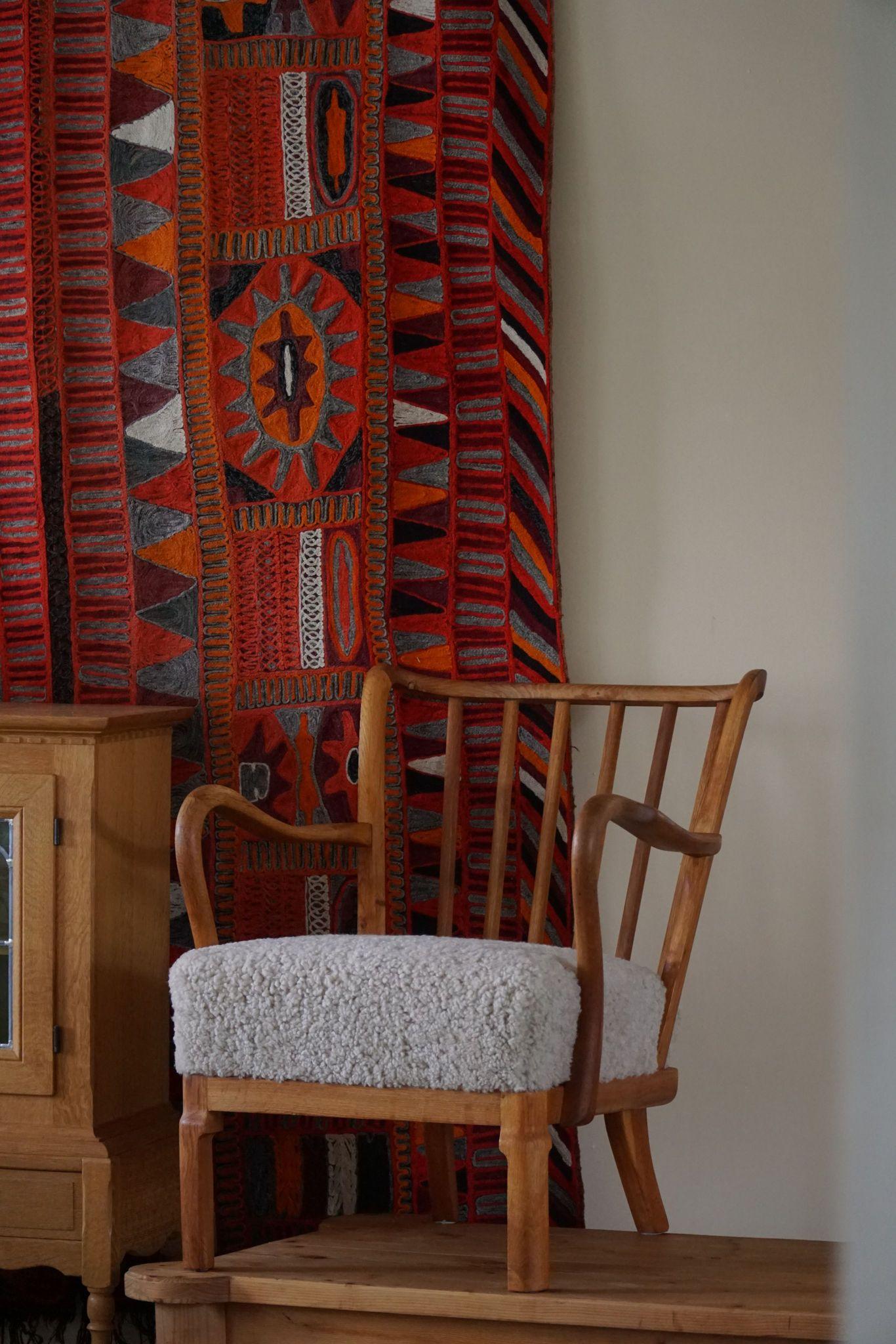 Lambskin Danish Modern, Pair of Easy Chairs in Oak & Lambswool, Alfred Christensen, 1940s