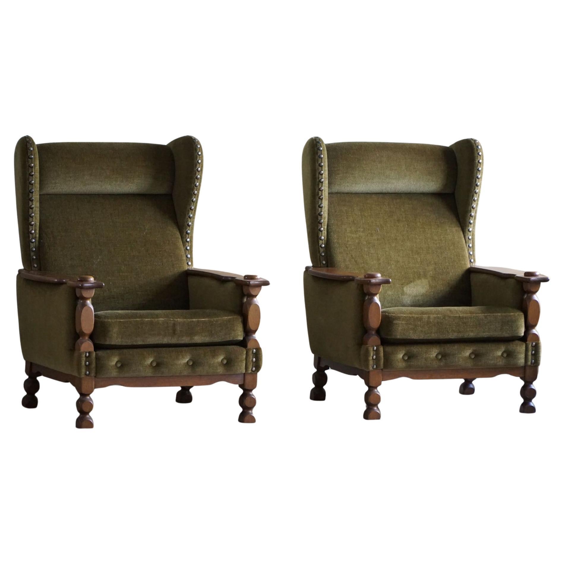 Danish Modern, Pair of Highback Lounge Chairs in Style of Henning Kjærnulf, 1960