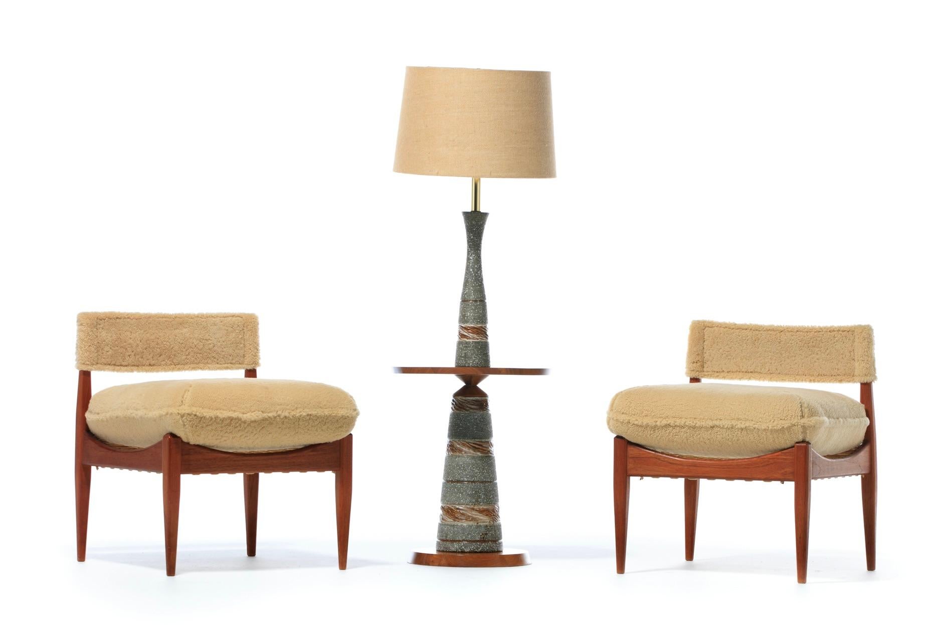 Danish Modern Pair of Kristian Vedel Style Lounge Chairs in Palomino Shearling For Sale 14