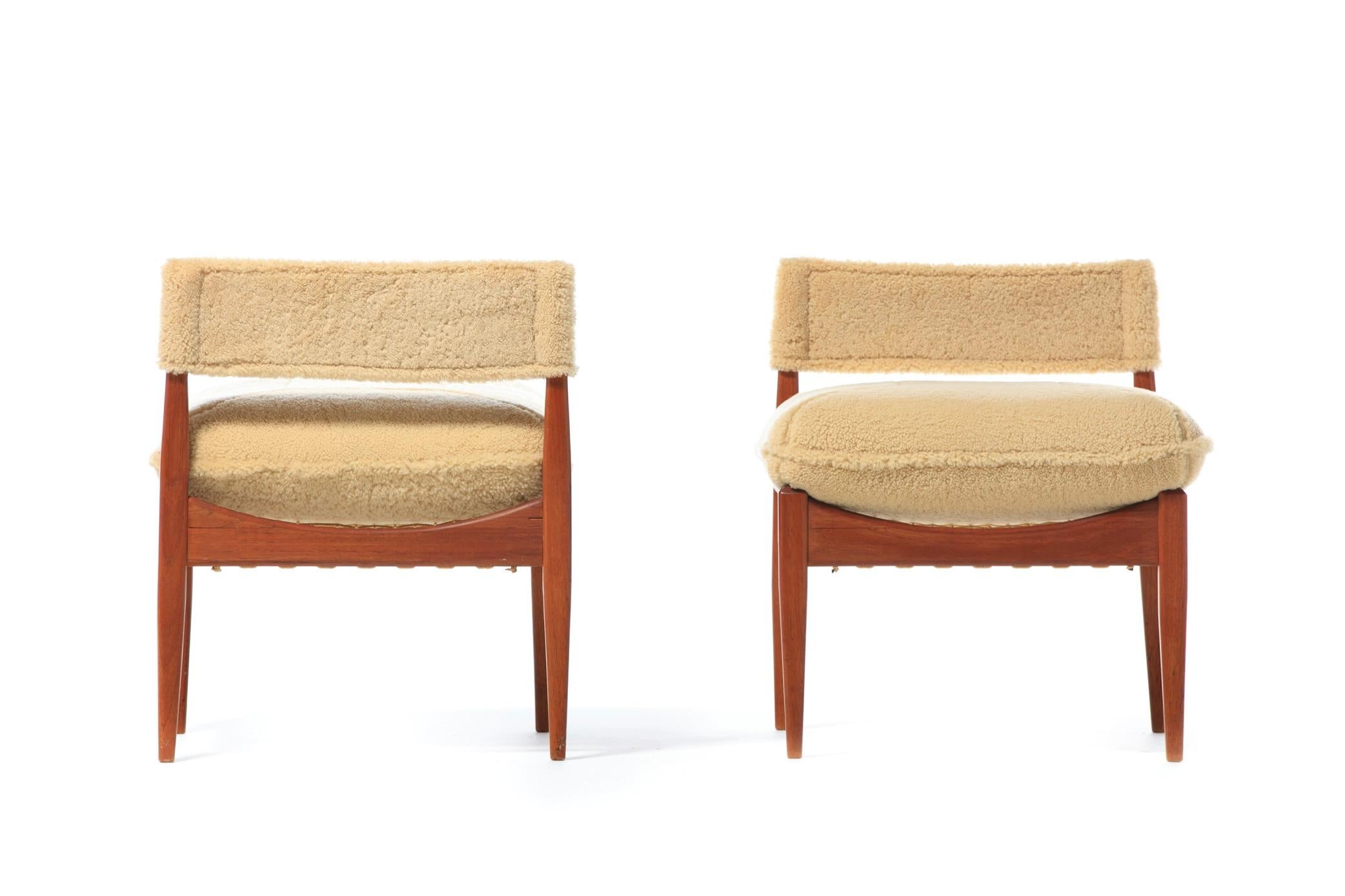 Scandinavian Modern Danish Modern Pair of Kristian Vedel Style Lounge Chairs in Palomino Shearling For Sale