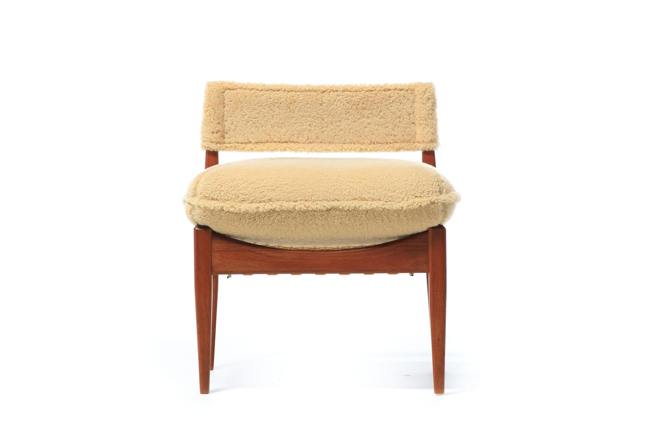 Mid-20th Century Danish Modern Pair of Kristian Vedel Style Lounge Chairs in Palomino Shearling For Sale